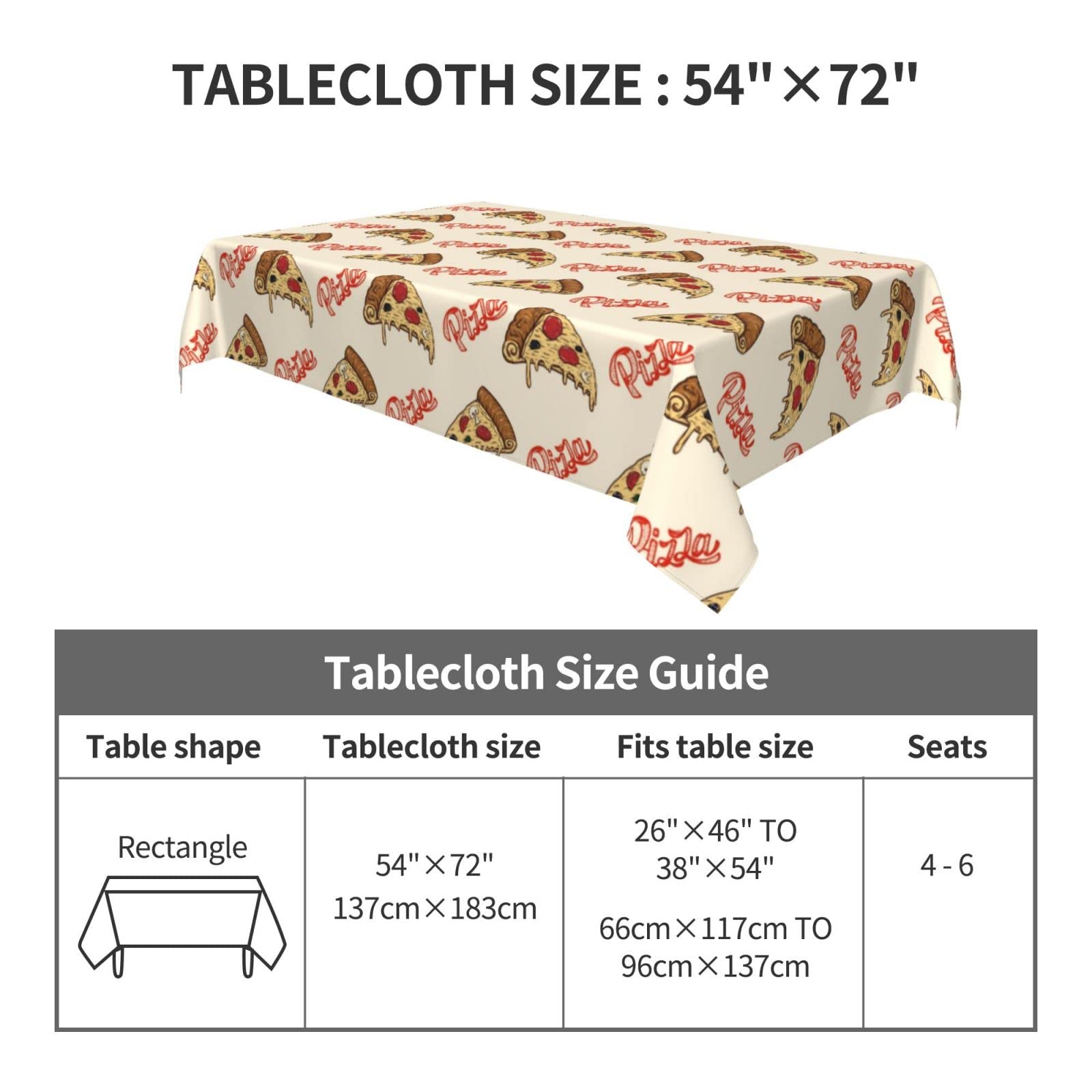 Cute Pizza Food Waterproof Tablecloth For Kitchen Dinning Room Decor Picnic Birthday Party,Funny Table Cloth Outdoor Indoor Tabl
