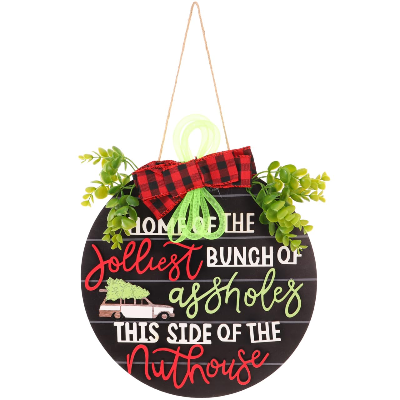 Wooden Plaque Merry Christmas Sign for Front Door Rustic Holiday Decor for Indoor and Outdoor Use 11.81 Inch Black Wooden Door S