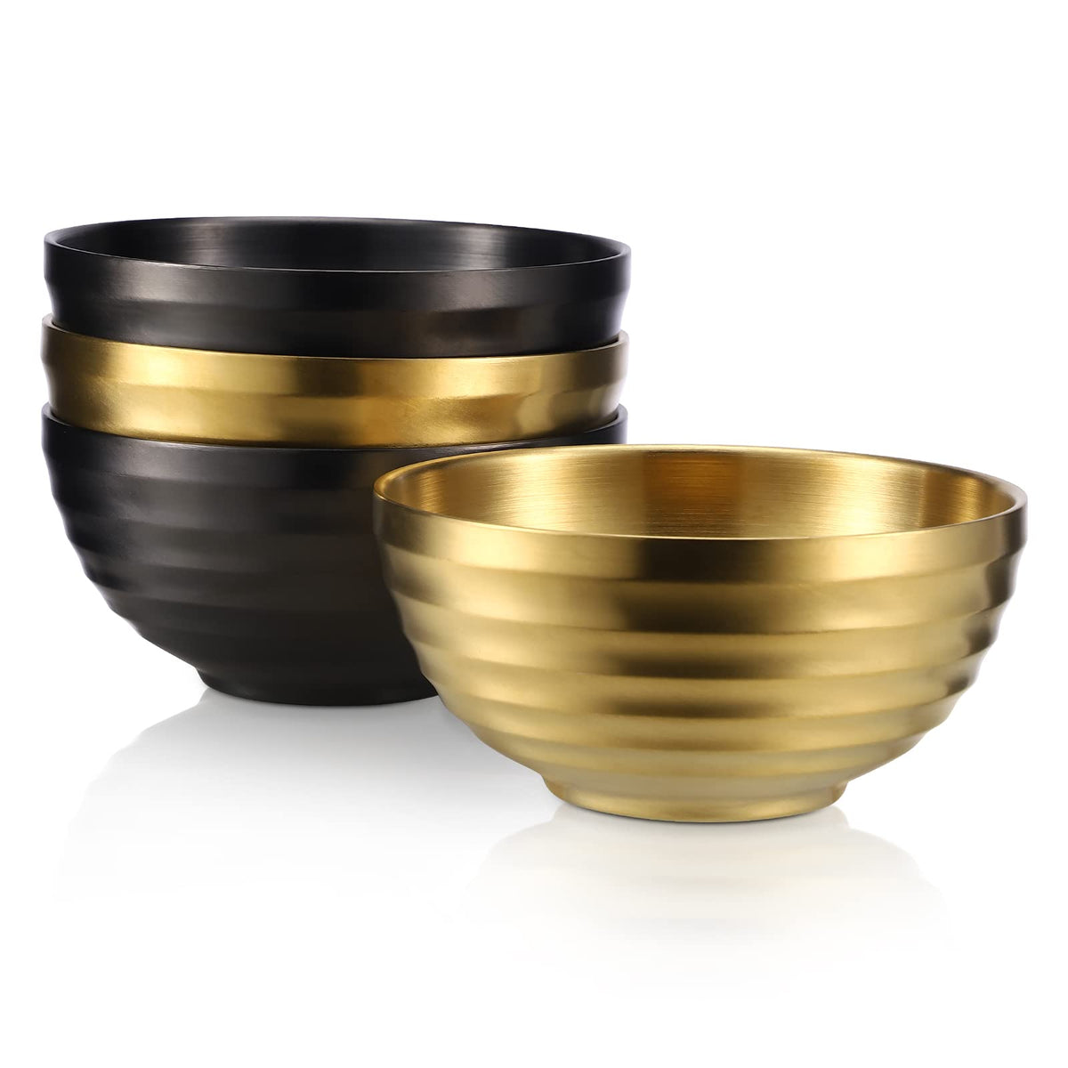 Tiicoo 4Pcs 18/8 Stainless Steel Bowls Double Layer Insulated Noodle Soup Bowl Rice Bowl Salad Bowl, Metal Bowls For Fruit Cerea