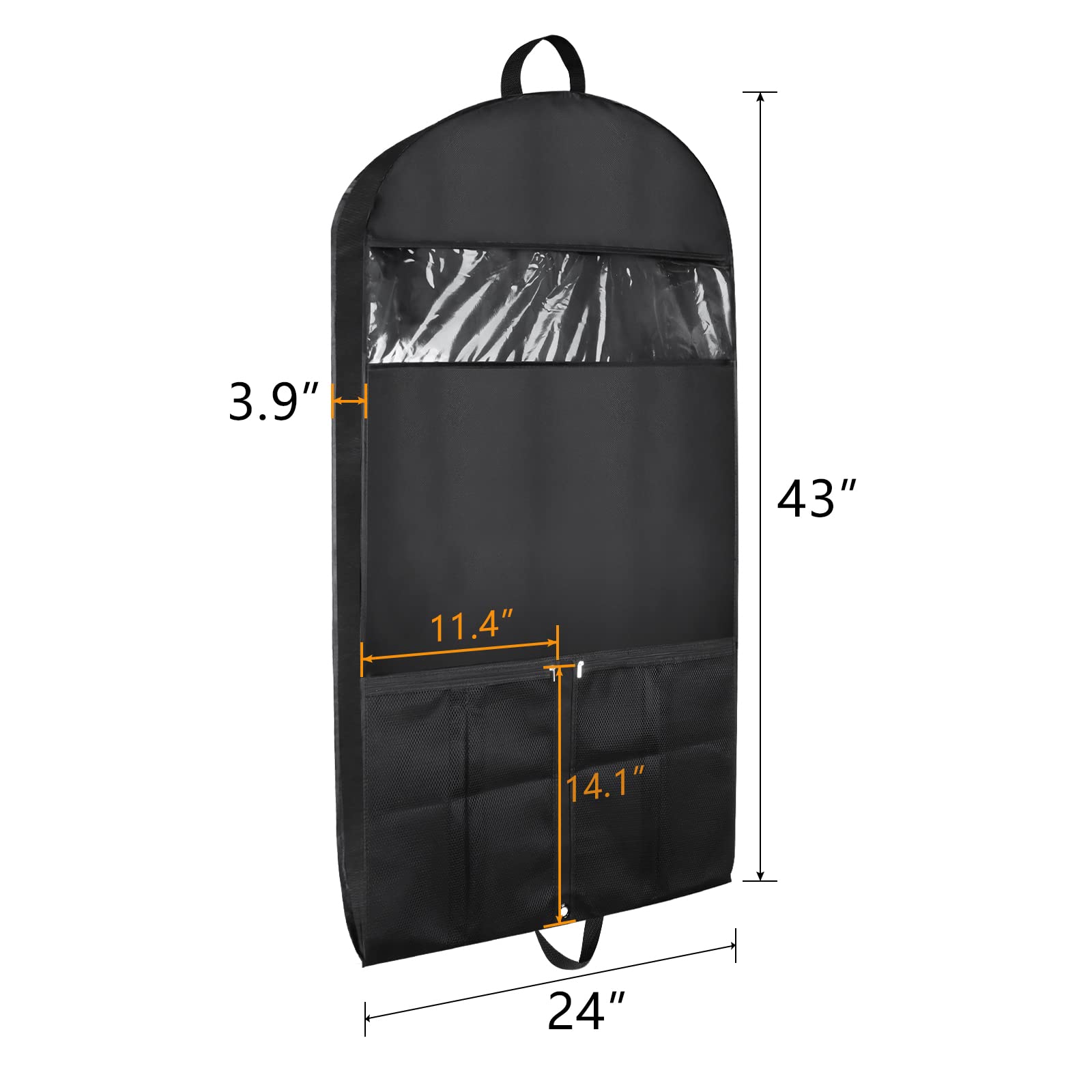 Zilink Garment Bags for Hanging Clothes 43'' Suit Bags for Men Travel with 2 Large Mesh Pockets and Clear Window  for Suit  Coat  Dress  Set of 2