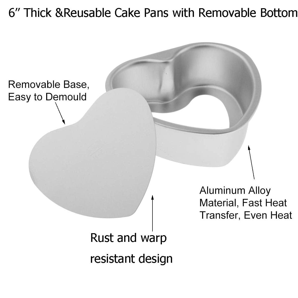 Good News Deep Heart Cake Pan With Removable Bottom 6'',2 Pcs Aluminum Push Pan Cheesecake Pan Chiffon Cake Mold For Oven Baking