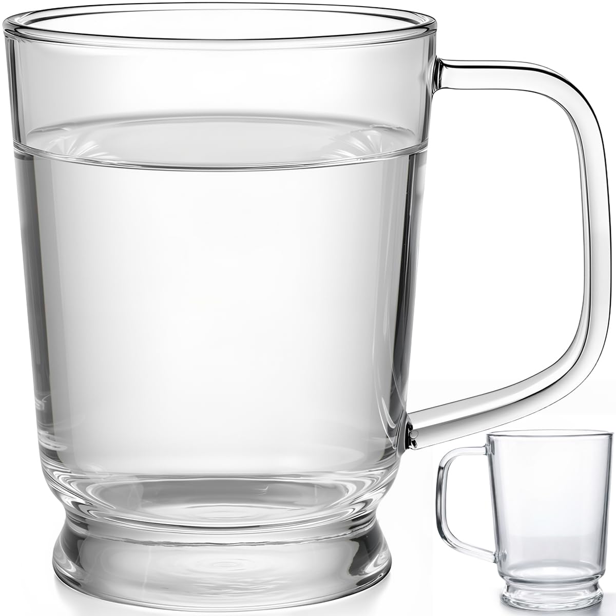 Aquach 20oz Clear Glass Mugs Set of 2, Large Coffee Tea Cups