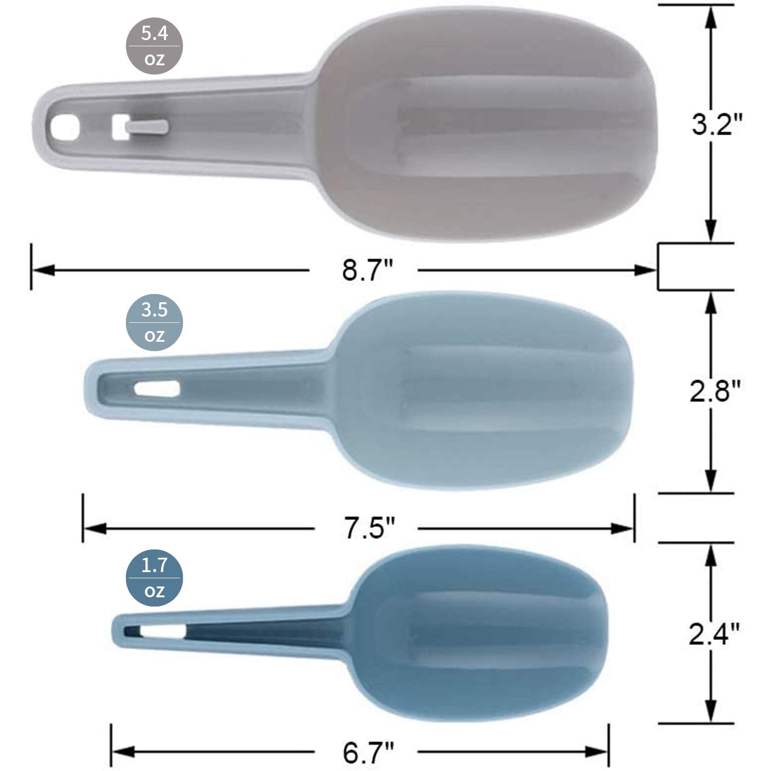 Ice Scoop Set Of 3, Multi-Purpose Plastic Kitchen Scoops Bar Scooper For Canisters, Flour, Powders, Dry Foods, Candy, Pop Corn,