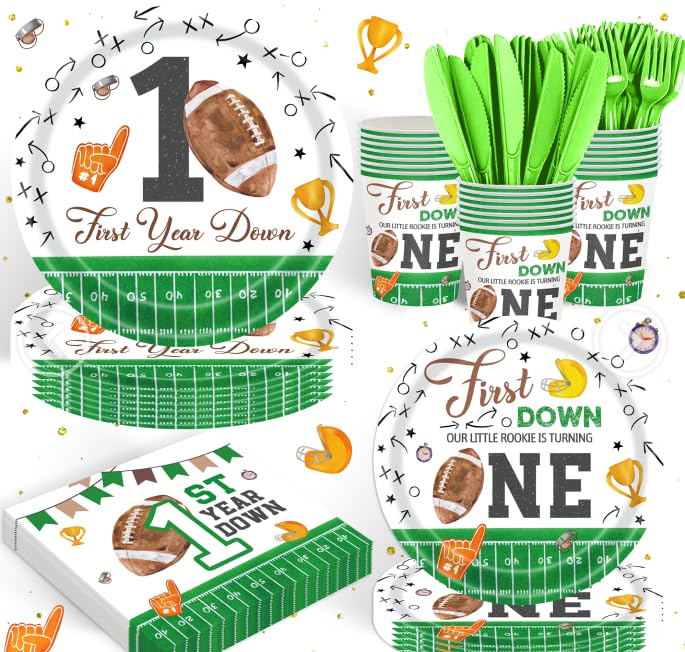 120Pcs First Down Football Birthday Party Supplie For Baby Boys Kids 1St Football Birthday Party Decorations Fist Down Game On T