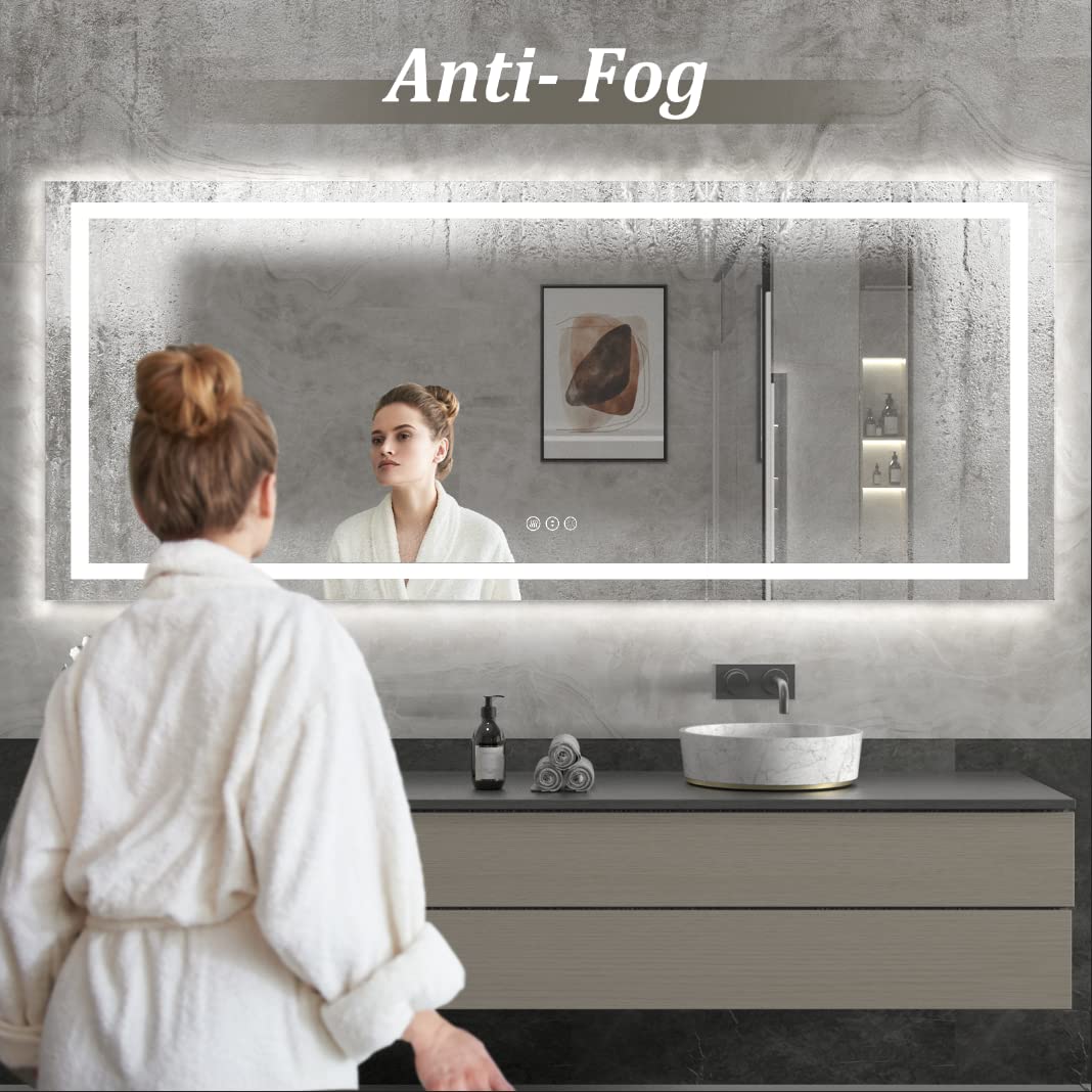 ODDSAN 84x32 Large Lighted Mirror for Bathroom  LED Vanity Mirror with Lights  Illuminated Mirror for Wall  Dimmable  Anti-Fog  ETL Listed (Backlit + Front Lights)