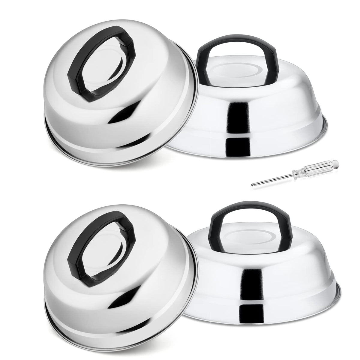 9In Cheese Melting Dome, Hasteel 4Pcs Stainless Steel Round Basting Cover, Lightweight Steam Cover Lid With Plastic Handle, Dura