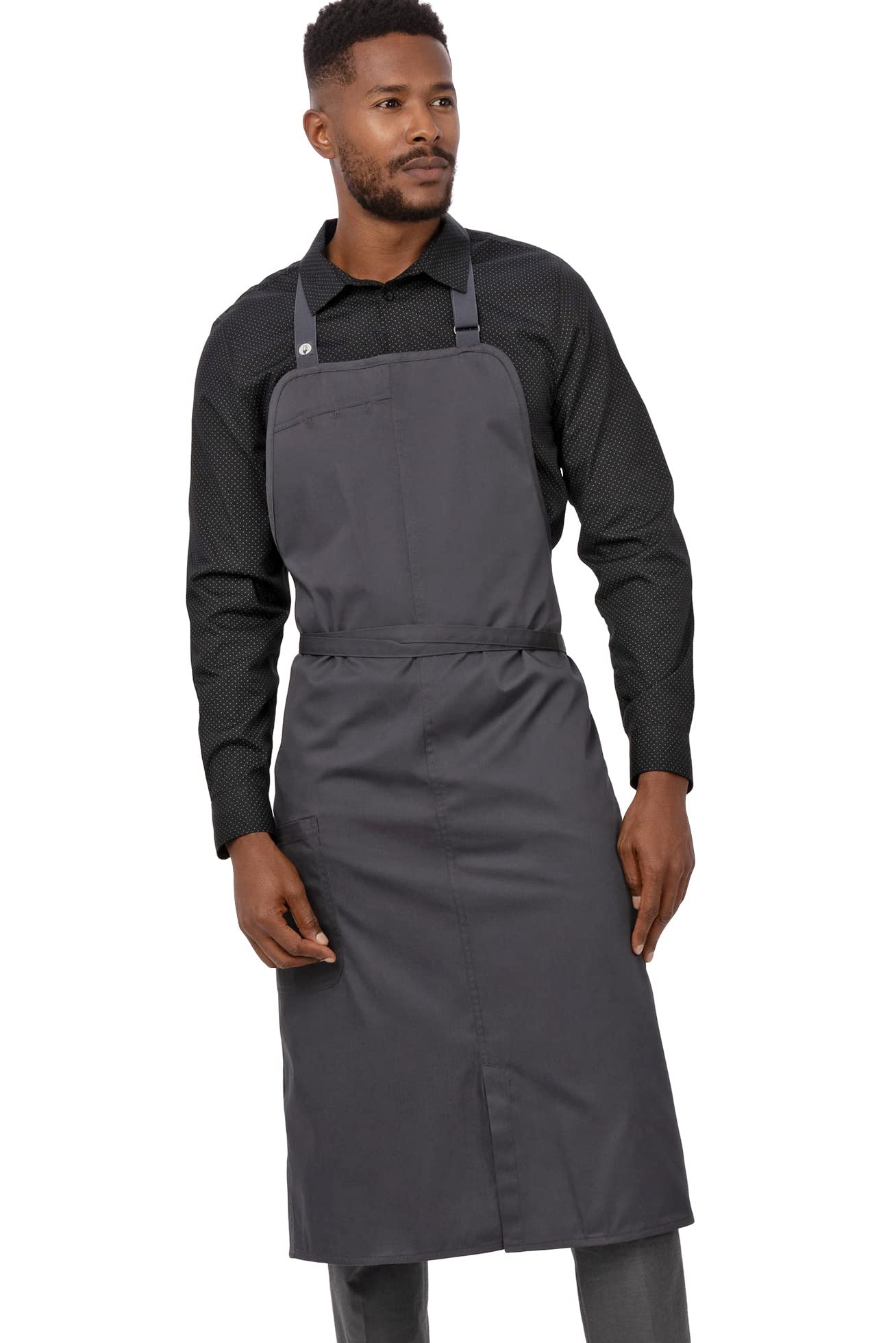 Chef Works MenS Brio ChefS Bib Apron, Charcoal, 40inch L X 43inch W