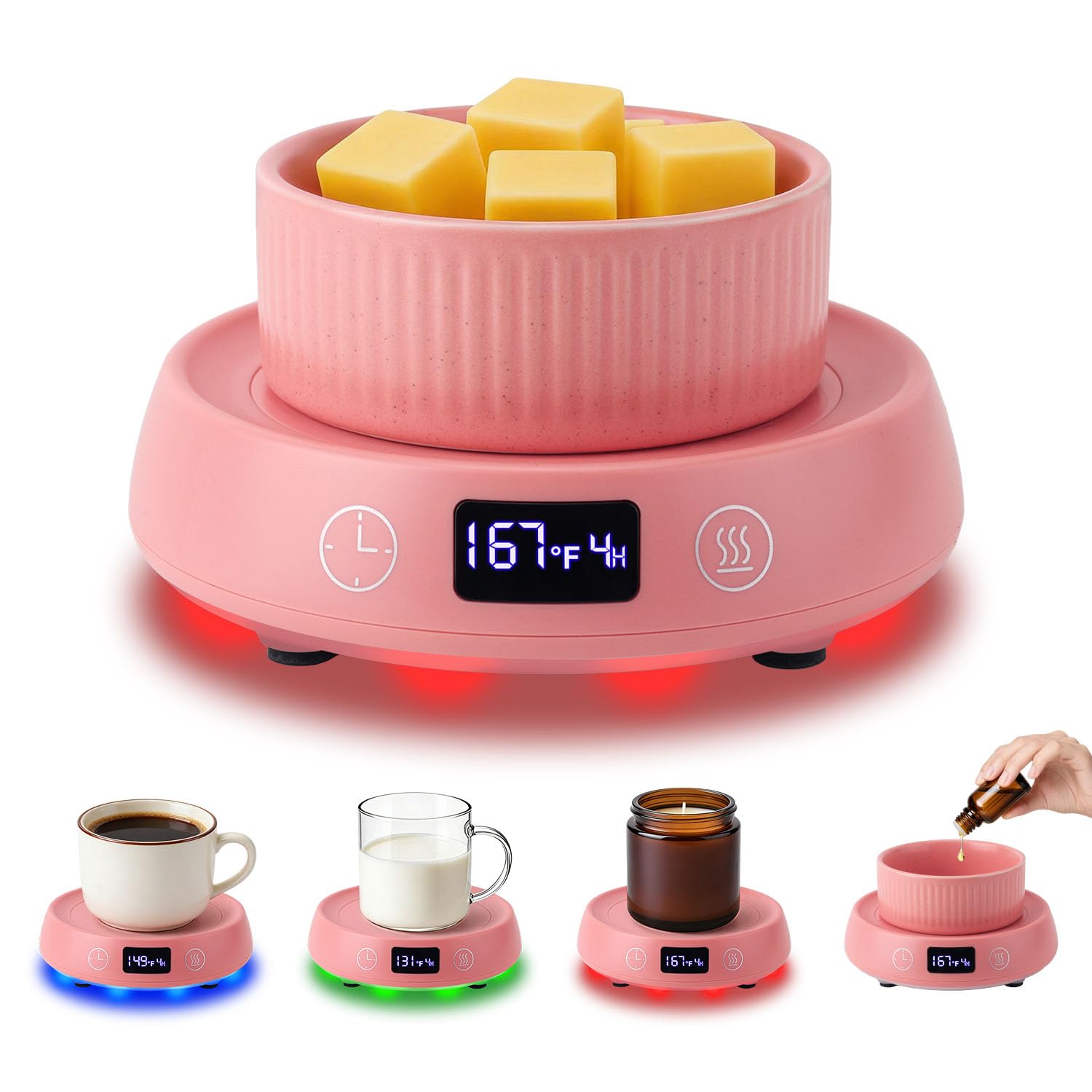 Mug Warmer for Desk, Timer Candle Warmer Lamp Scented Wax Melt Melter, Pink