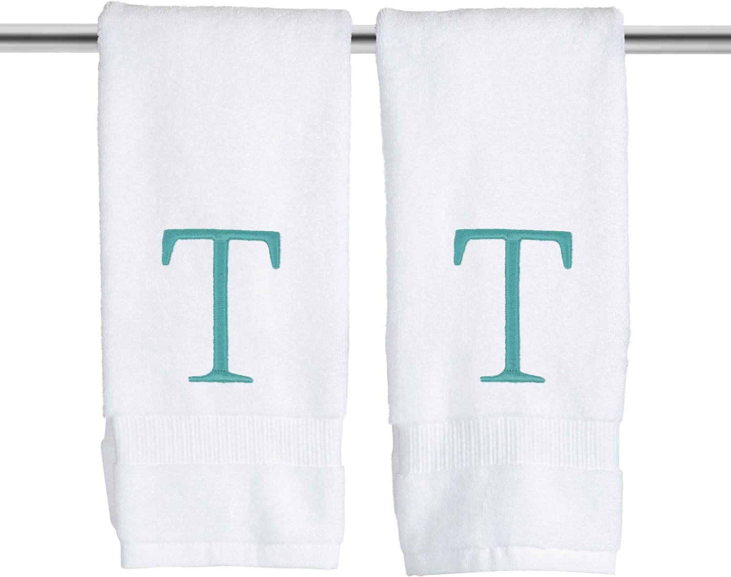 Teal And White Bathroom Hand Towel - Monogrammed Luxury Hotel Quality Decorative Embroidered Towel For Powder Room, Spa - Gots O
