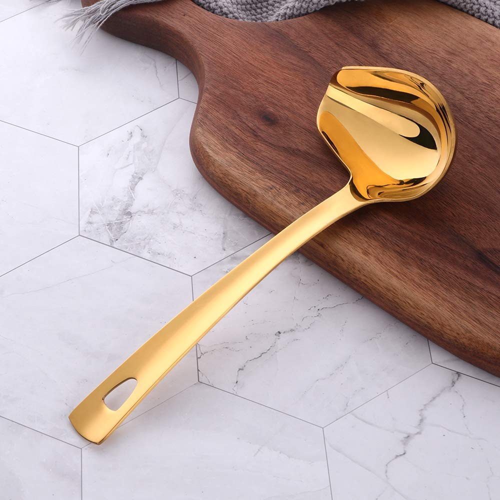 Sauce Ladle, Buygo Gold Drizzle Spoon With Spout Gravy Soup Ladle, Stainless Steel Kitchen Utensil, Mirror Polish & Dishwasher S