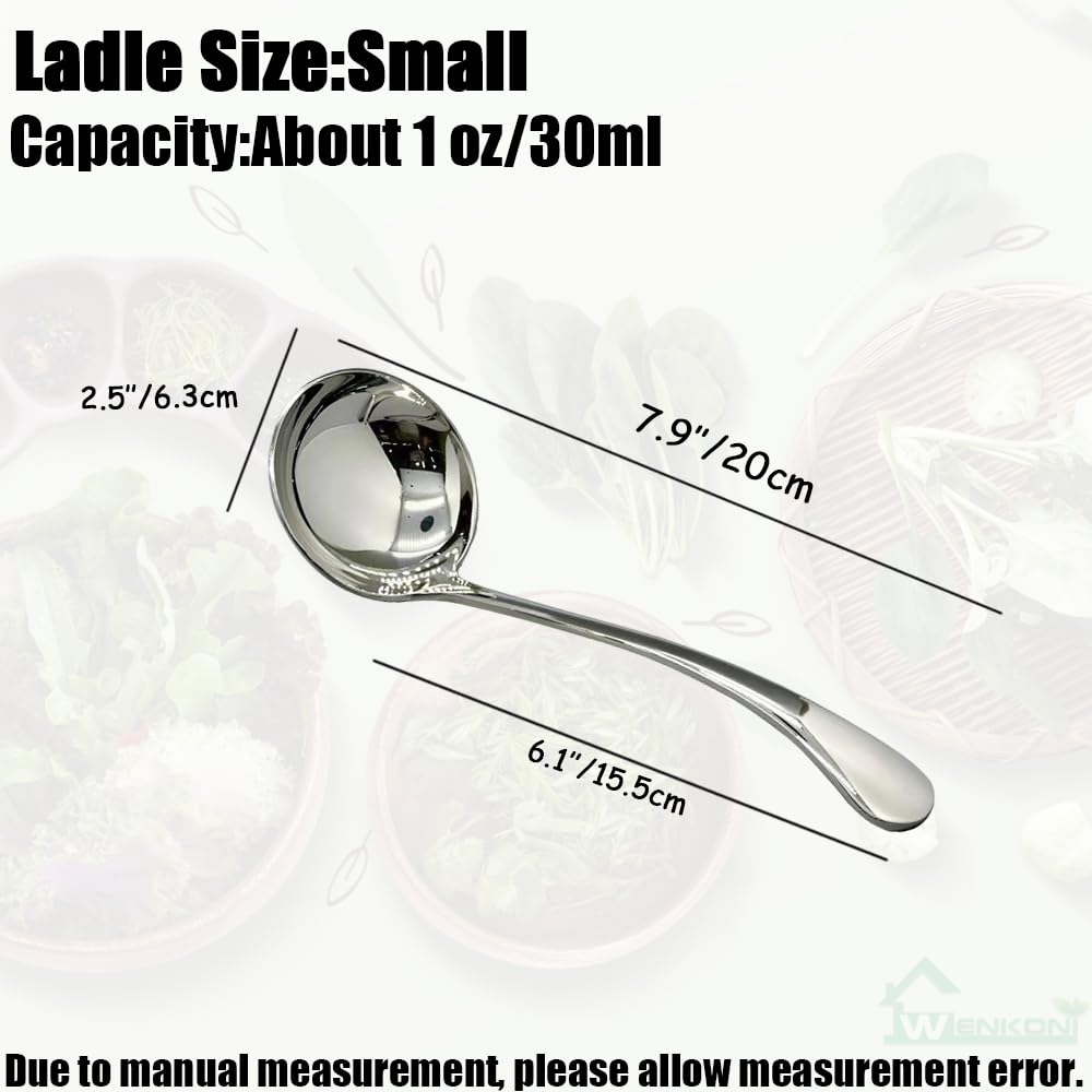 Wenkoni Small Ladle,Gravy Ladle,Soup Ladle,Sauce Ladle 18/10 Stainless Steel 7.9 Ladle (2 Pack,Silver).