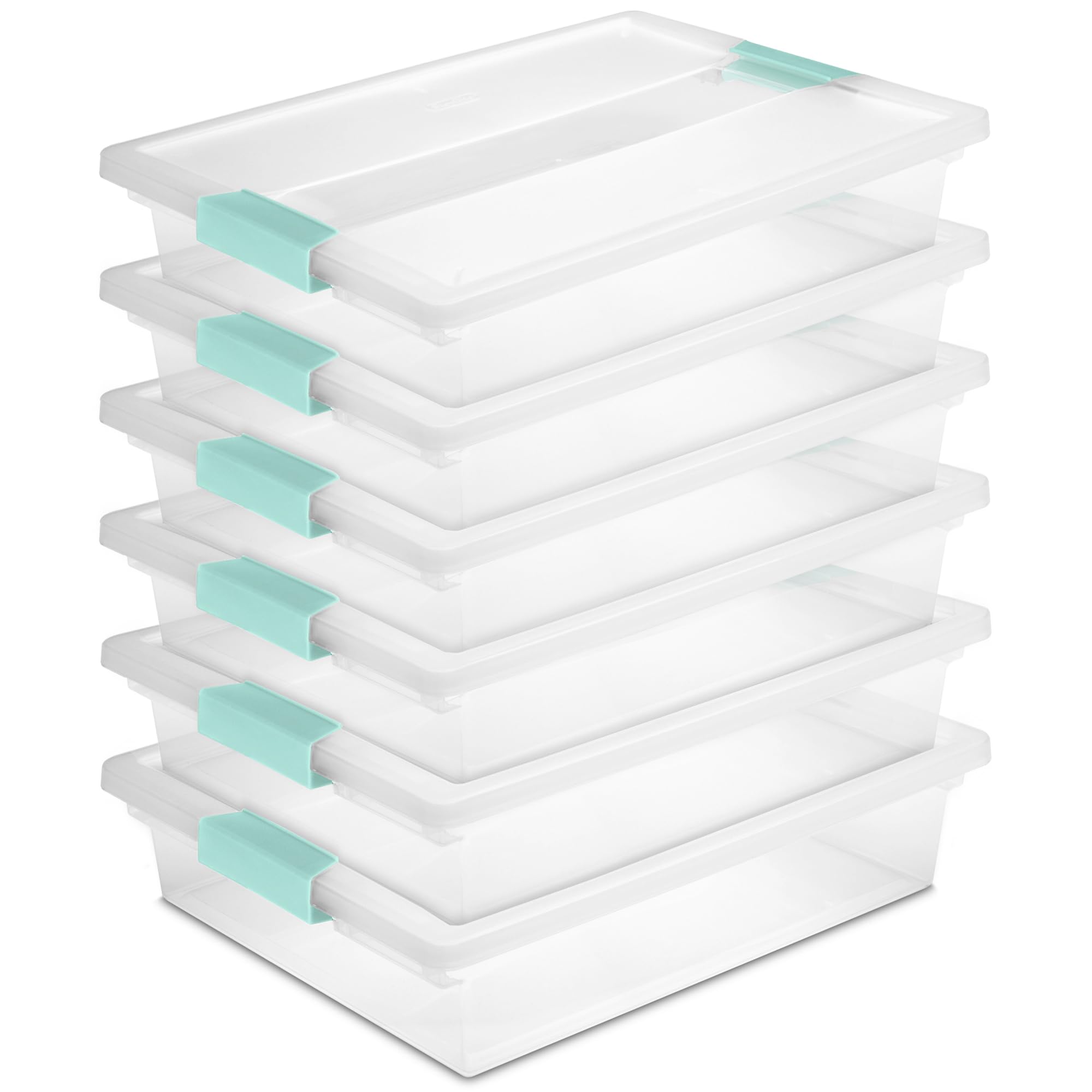 Sterilite Large Clip Box  Stackable Small Storage Bin with Latching Lid  Plastic Container to Organize Paper  Office  Clear Base and Lid  6-Pack