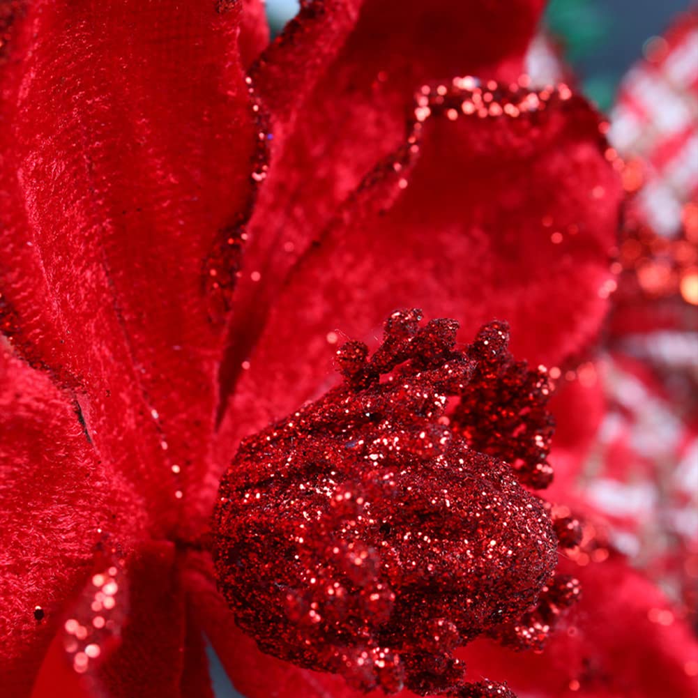 vctops 10 PCS Glitter Artificial Flower Christmas Tree Wreath DIY Ornaments 6.3 Inch Faux Flower for Xmas New Year Wedding Party