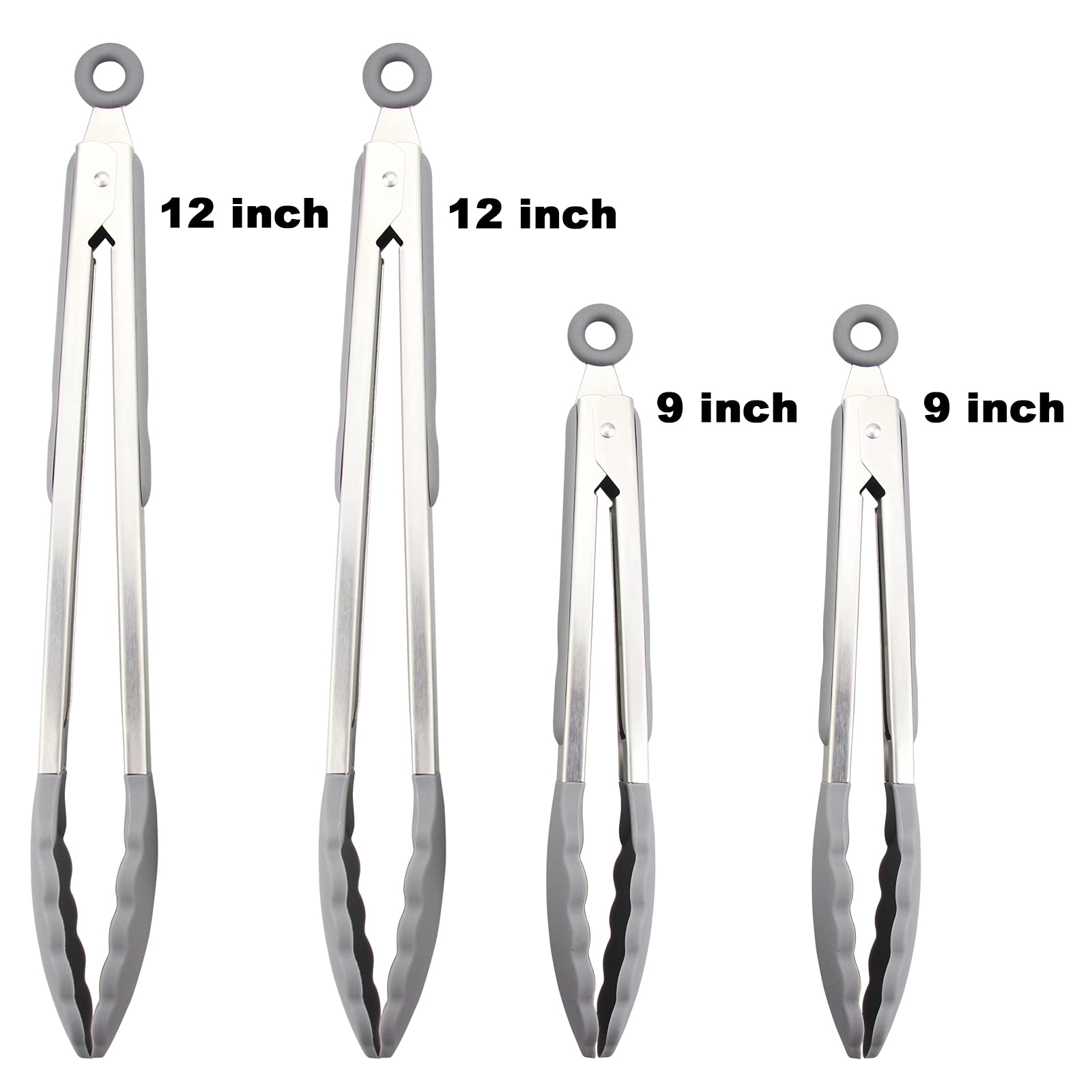4 Pack Aqua Sky Kitchen Tongs, Premium Silicone Bpa Free Non-Stick Stainless Steel Bbq Cooking Grilling Locking Food Tongs, 9-In