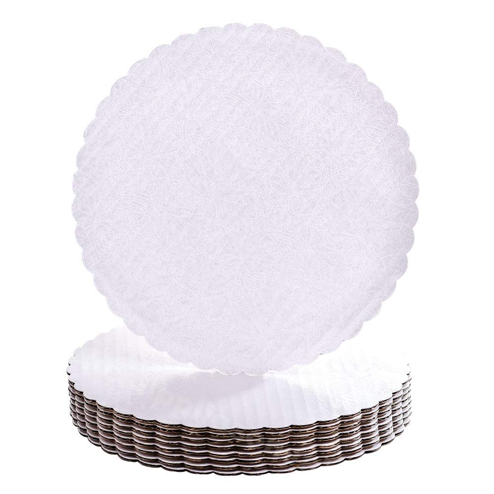 Whalen Packaging 9'' White Scalloped Edge Cake Boards, 25 Ct