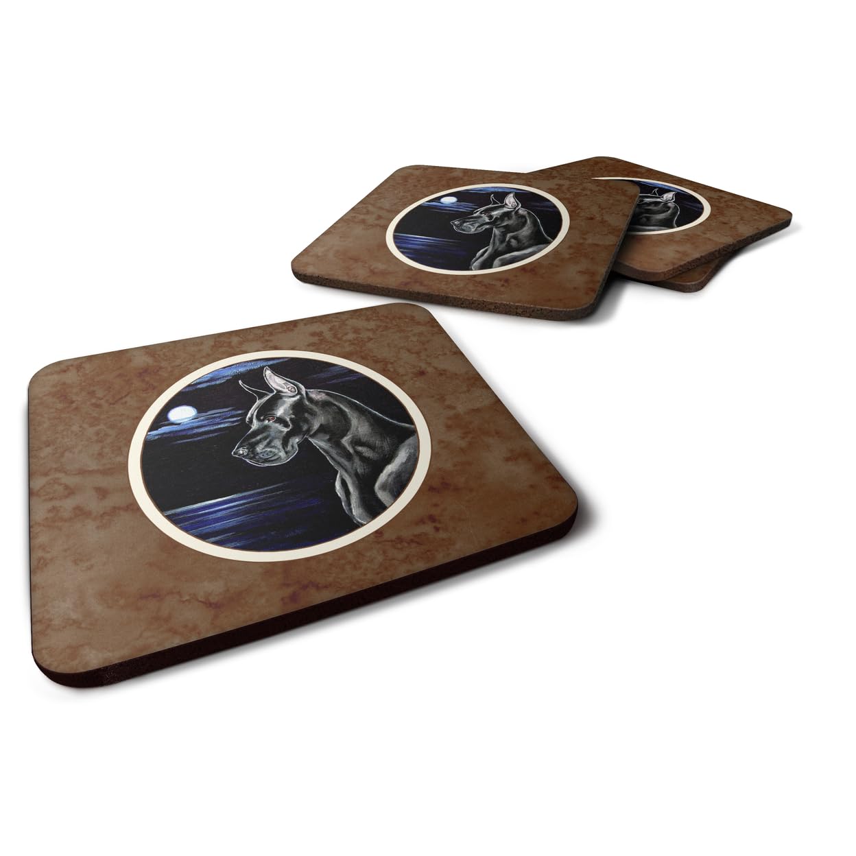 Carolines Treasures Black Great Dane In The Moonlight Foam Coasters (Set of 4), 3.5, Multicolor