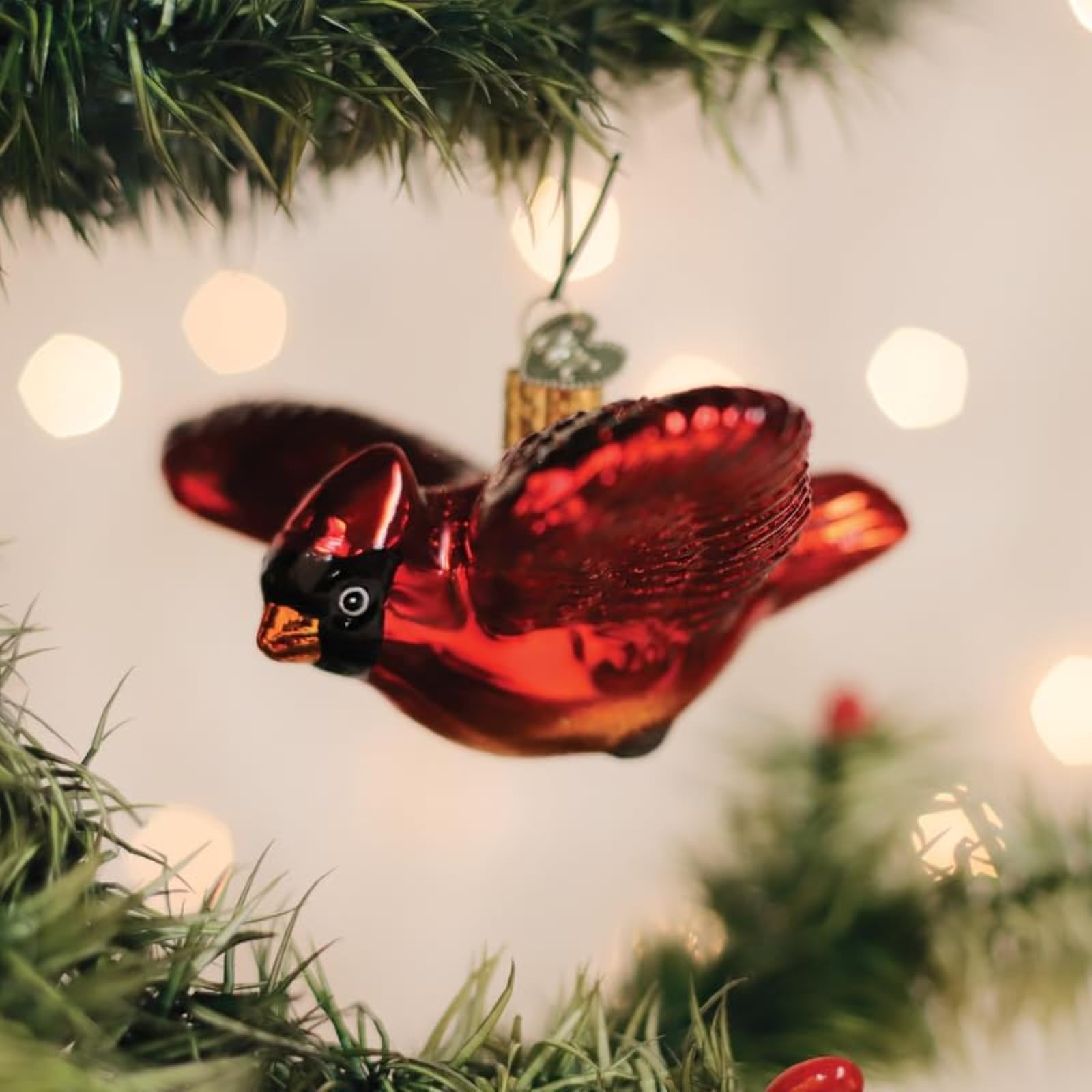 Old World Christmas Cardinal in Flight Glass Blown Ornament for Christmas Tree, Handcrafted Holiday Decoration, Bird Watcher Col