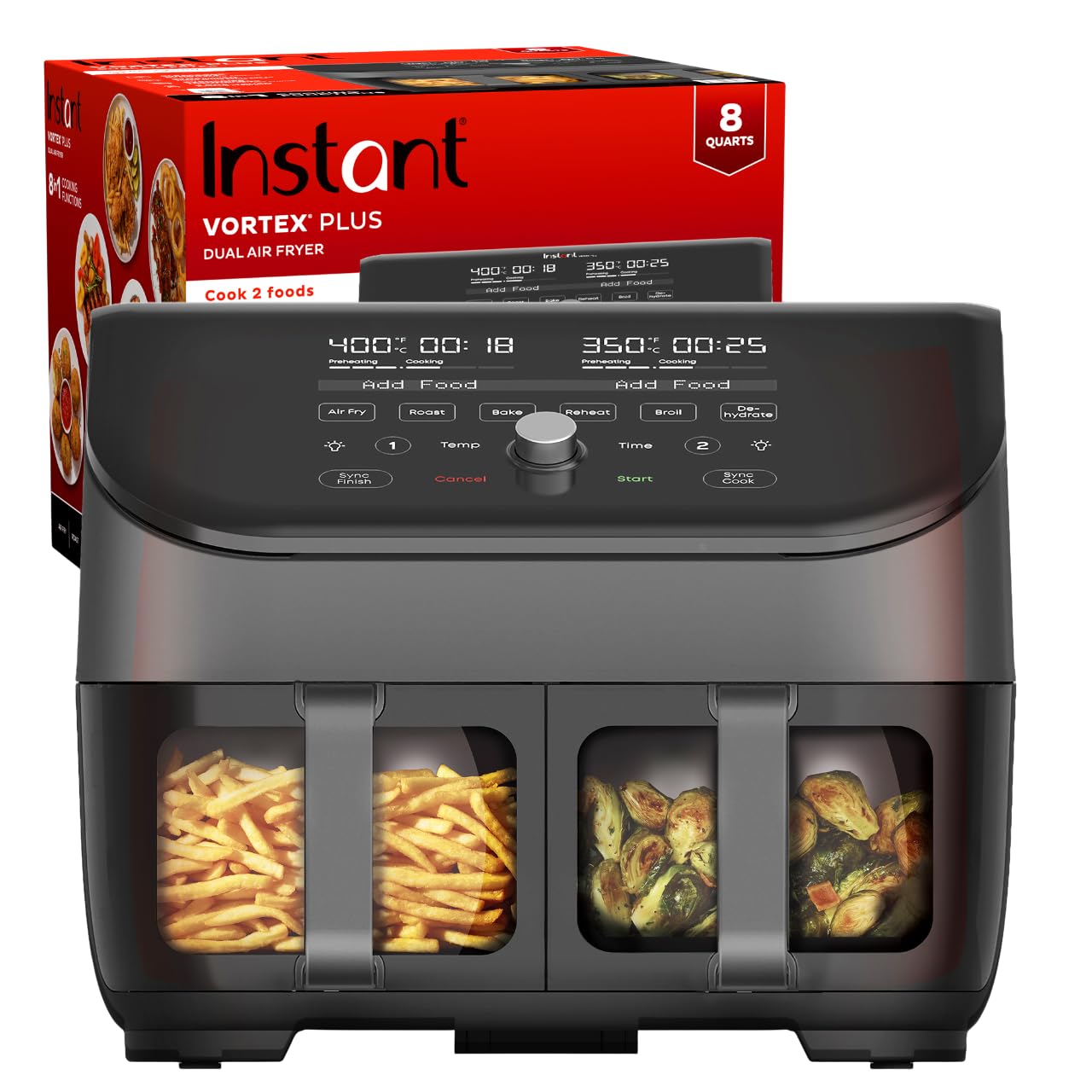 Instant Pot Vortex Plus Xl 8Qt Clearcook Air Fryer, Clear Windows, Custom Programming, 8-In-1 Functions That Crisps, Broils, Roa