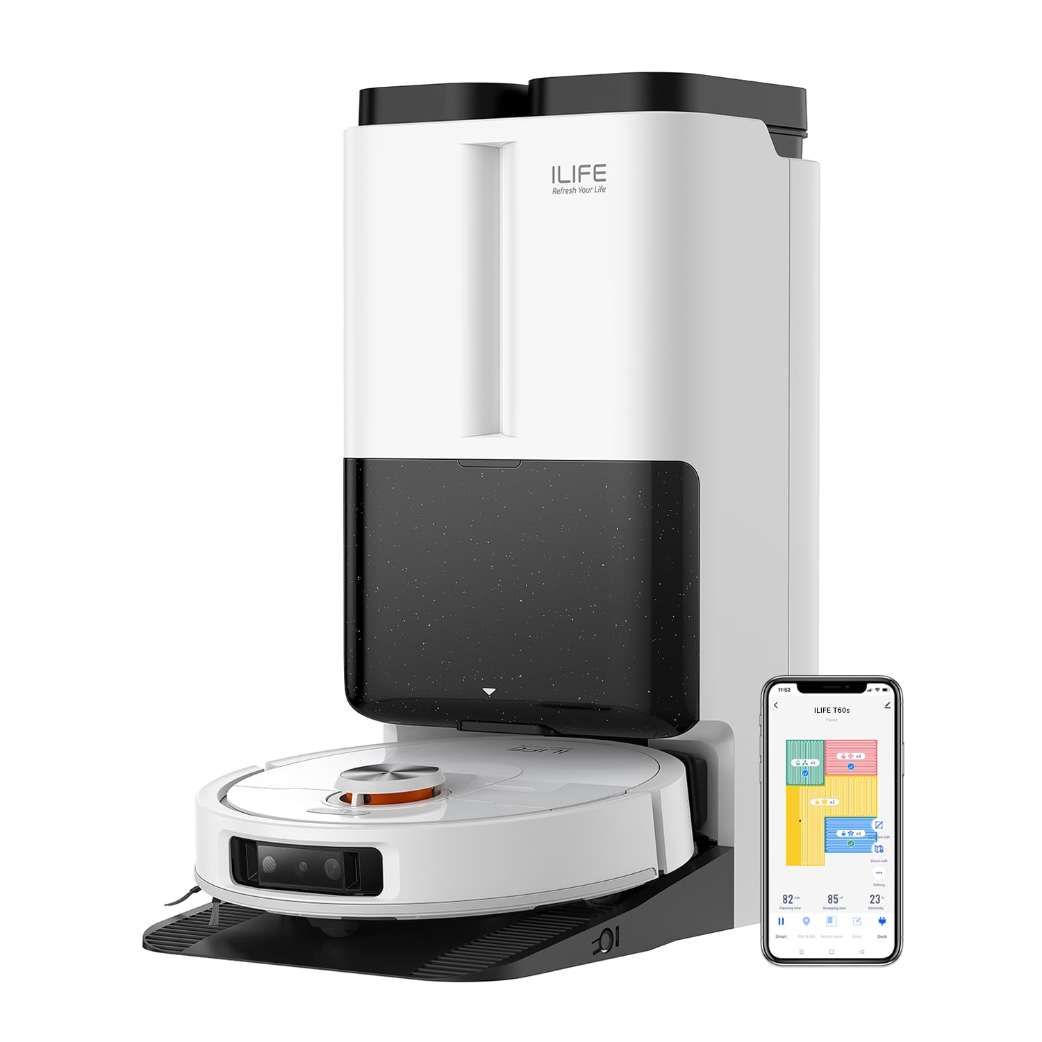 Ilife T60S Robot Vacuum & Mop With Ai And Lidar, AllInOne Station For 60C Auto Wash, Hot Air Drying, Hair Collection & Deterge