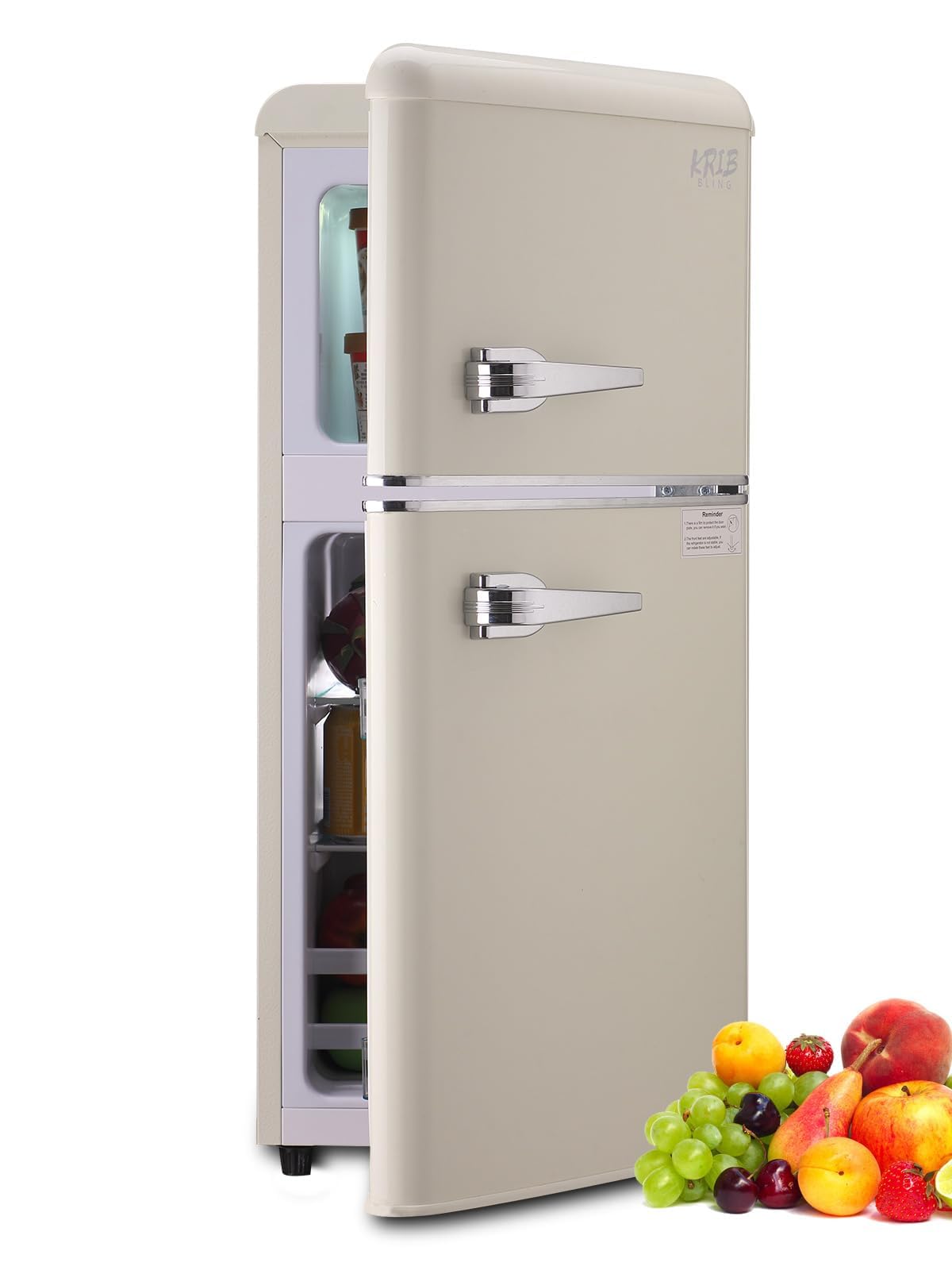 KRIB BLING Retro Refrigerator with Freezer 3.5 Cu.Ft with 7 Level Adjustable Thermostat Control 2 Door Energy Saving Top-Freezer