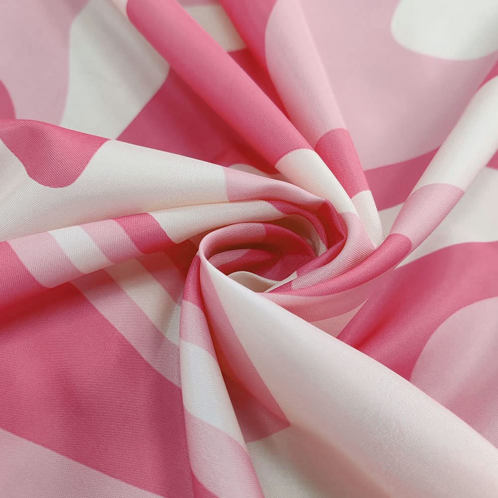 Dongbei Pink Shower Curtain, Aesthetic 70S 80S Abstract Wavy Swirl Cute Beige Boho Shower Curtain, Retro Minimal Bathroom Access