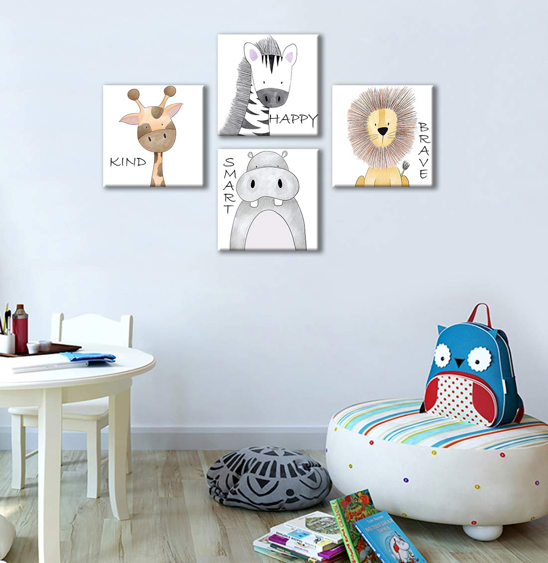 Oreichar Art Kids Wall Art Inspirational Quotes Canvas Print Safari Animals Painting Picture For Nursery Baby Children'S Room Be