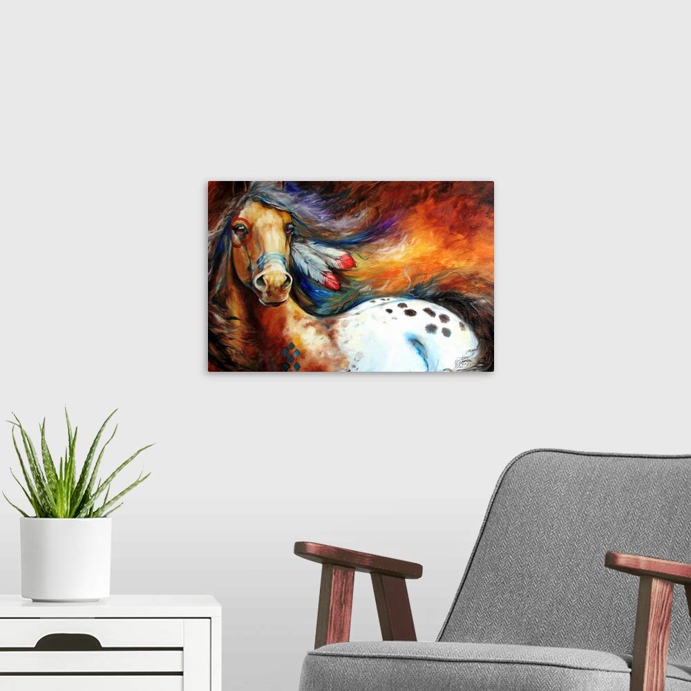 Canvas On Demand Spirit Indian Warrior Pony Canvas Wall Art Print By Marcia Baldwin, Abstract, Contemporary, Home Decor, Horse,