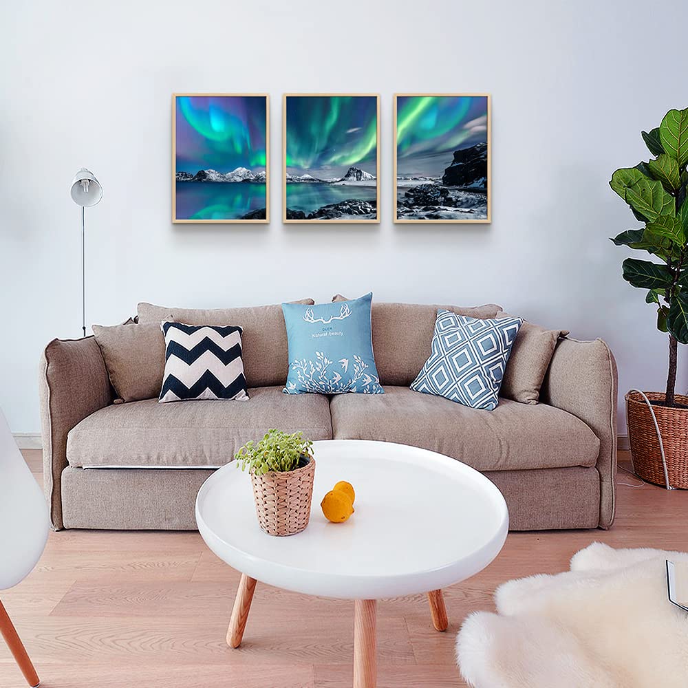 Natural Wood Framed Wall Art For Living Room Wall Decoration For Bedroom Abstract Wall Pictures Office Wall Decor Blue Aurora Sc