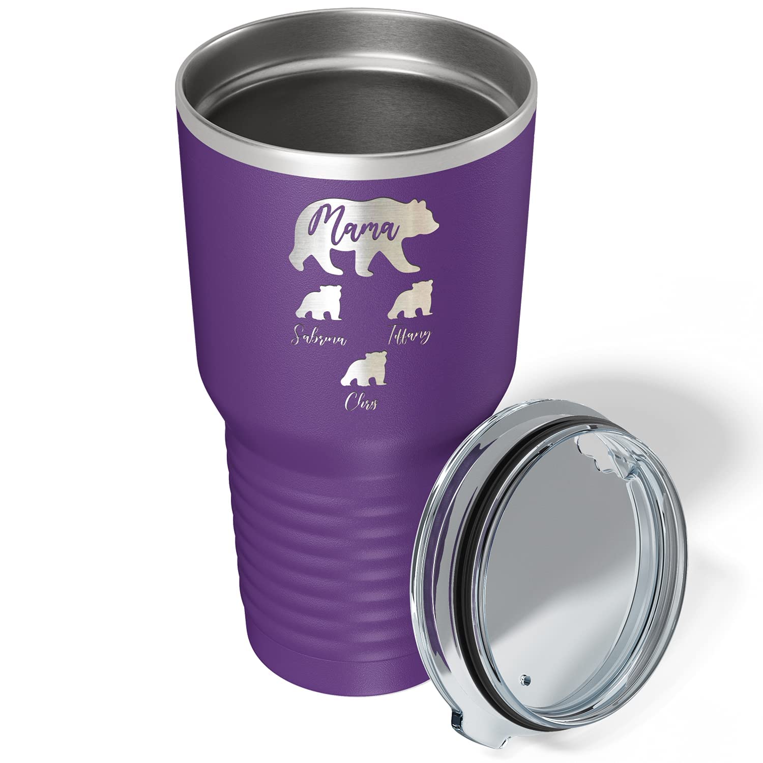 Mama Bear Tumbler Personalized Engraved Cubs On Purple 30 Oz Custom Birthday Gift For Women, Mom And Mother Insulated Stainless