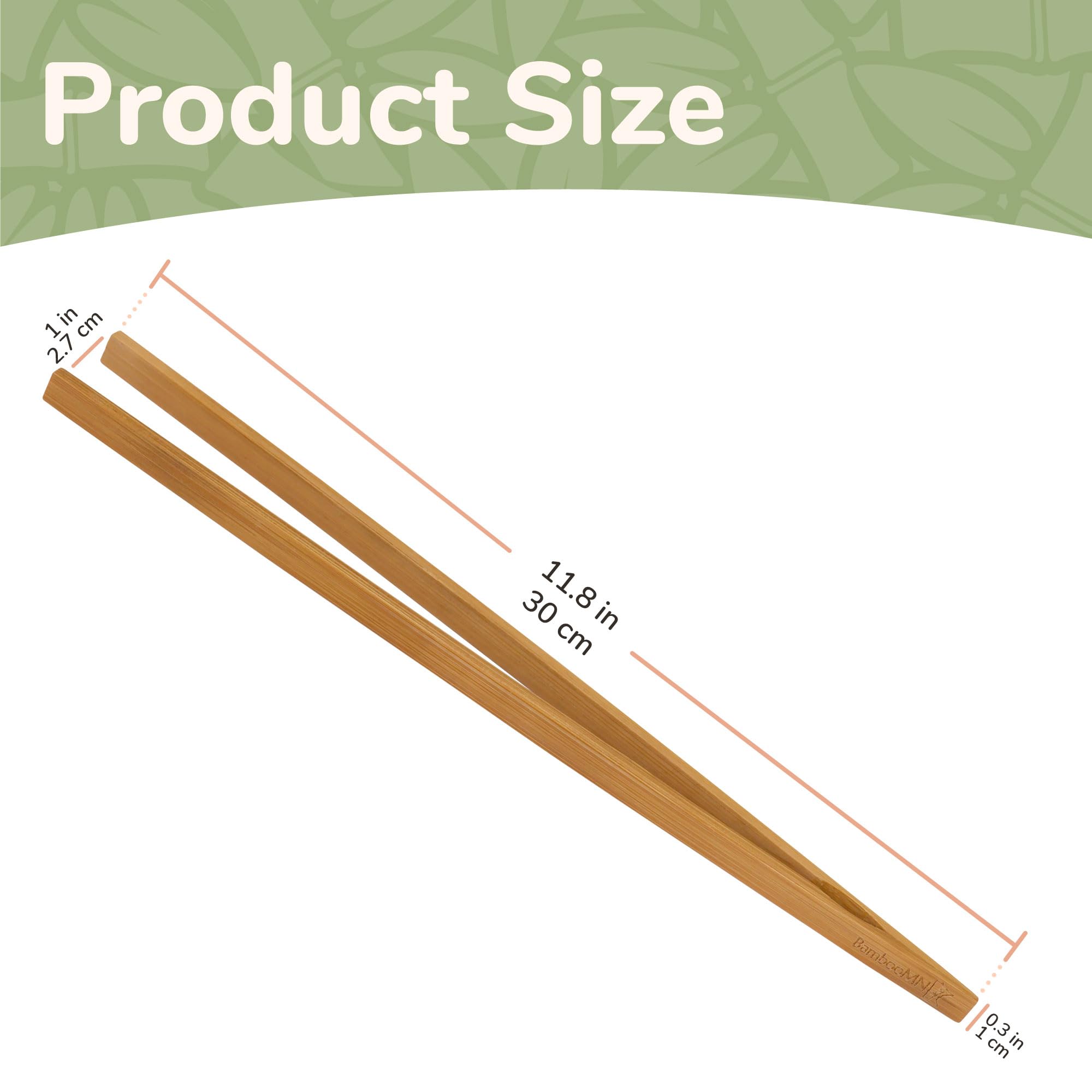 Bamboomn 12'' Reusable Bamboo Kitchen Toast Tongs - Carbonized Brown - 3 Pieces