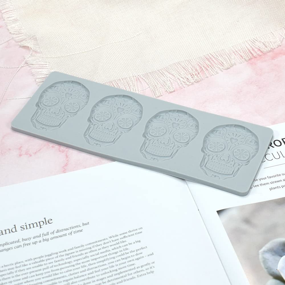 Fondant Lace Mold, Sugar Edible Cake Silicone Fondant Impression Lace Mat,Skull Pattern Silicone Lace Mould For Cake Decorating