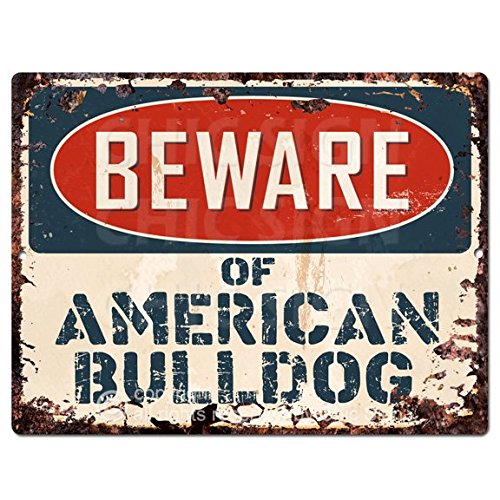 Beware of American Bulldog Chic Sign Vintage Retro Rustic 9x 12 Metal Plate Store Home Room Wall Decor Gift