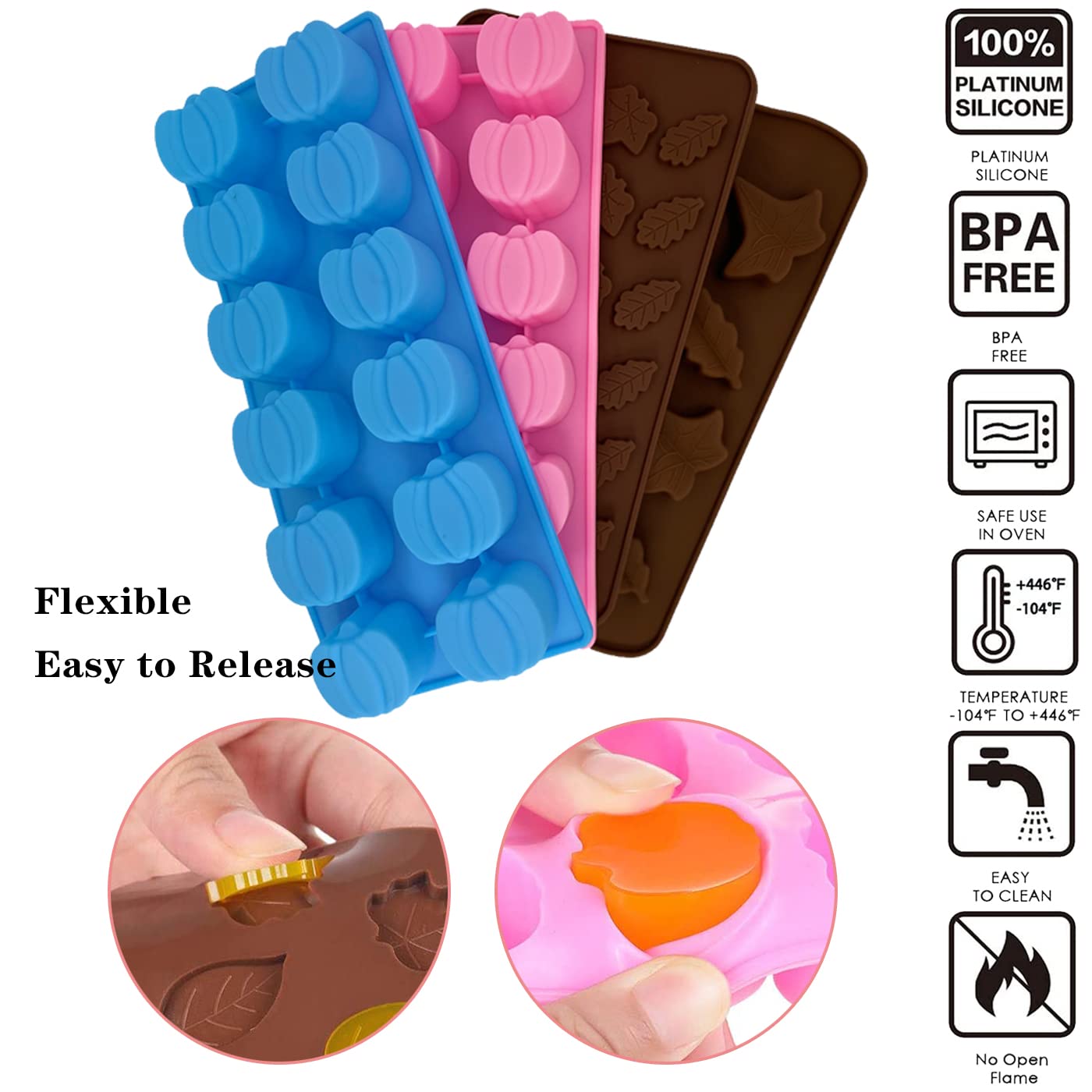 Sagooits 4 Pieces Fall 3D Mini Pumpkin Maple Leaves Shapes Silicone Molds, 12 Shapes Maple Leaf Pumpkin Mold Tray For Halloween