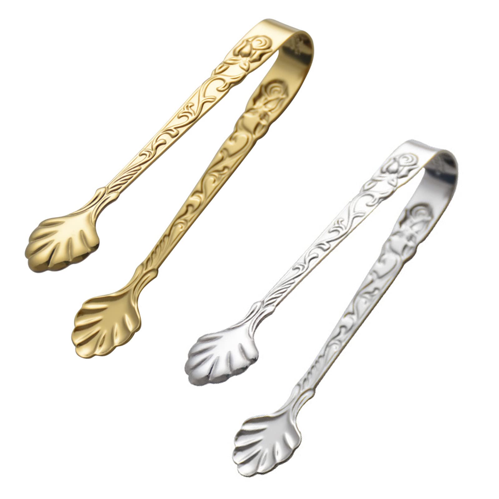 2Pack Rose Handle Sugar Tongs, Vintage Rose Relief Stainless Steel Ice Cube Clips Sugar Tongs Sliver And Gold Small Food Clips F