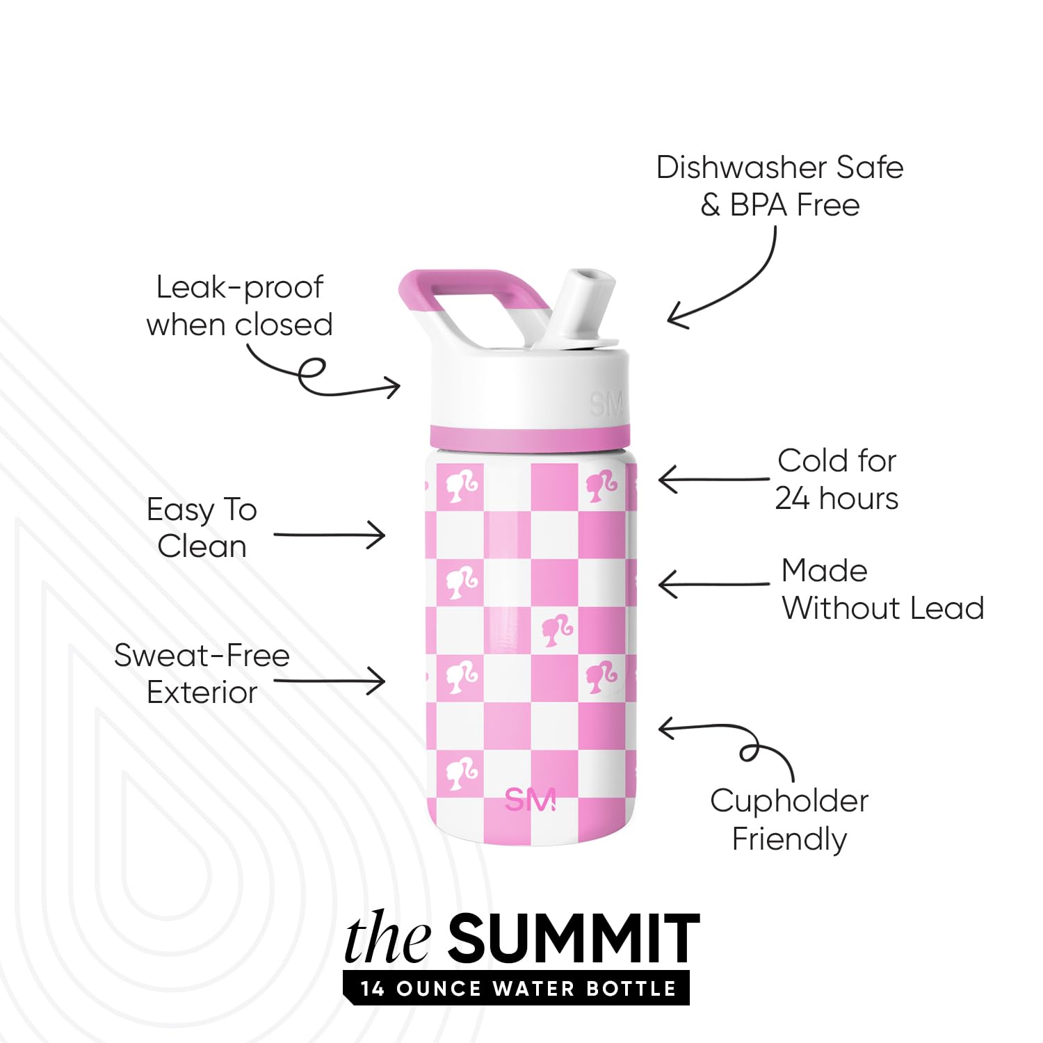 Simple Modern Kids Summit Water Bottle with Straw Lid | Mattel Barbie 14oz Stainless Steel Cup Insulated Tumbler for Girls, Scho
