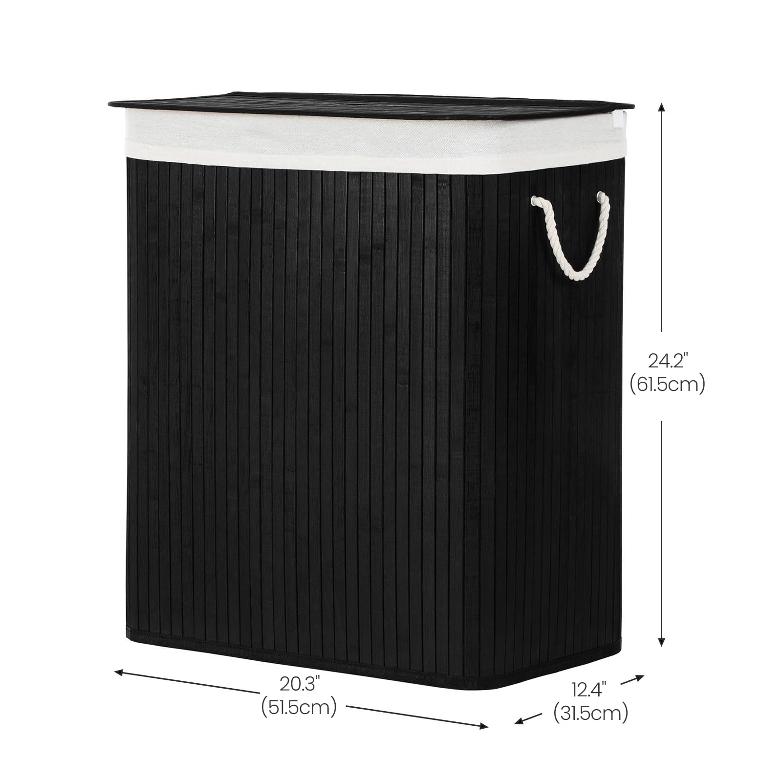 Songmics Laundry Hamper, 21.99 Gallons (100L), 2-Section Laundry Basket, Laundry Hamper With Lid, Bamboo, Foldable, Removable An