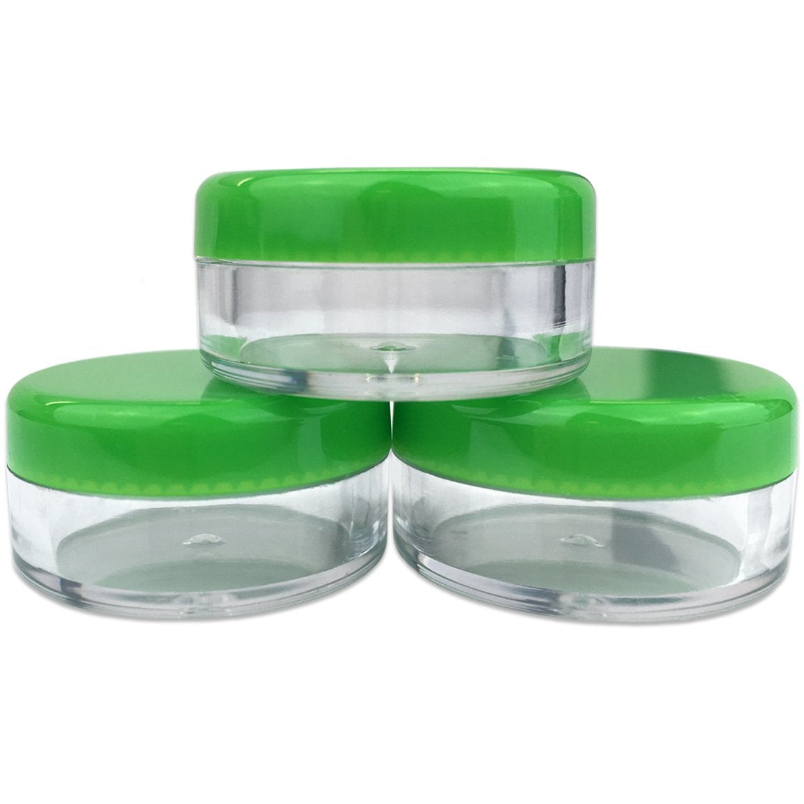 (Quantity: 50 Pieces) Beauticom 5G/5Ml Round Clear Jars With Green Lids For Scrubs, Oils, Toner, Salves, Creams, Lotions, Makeup