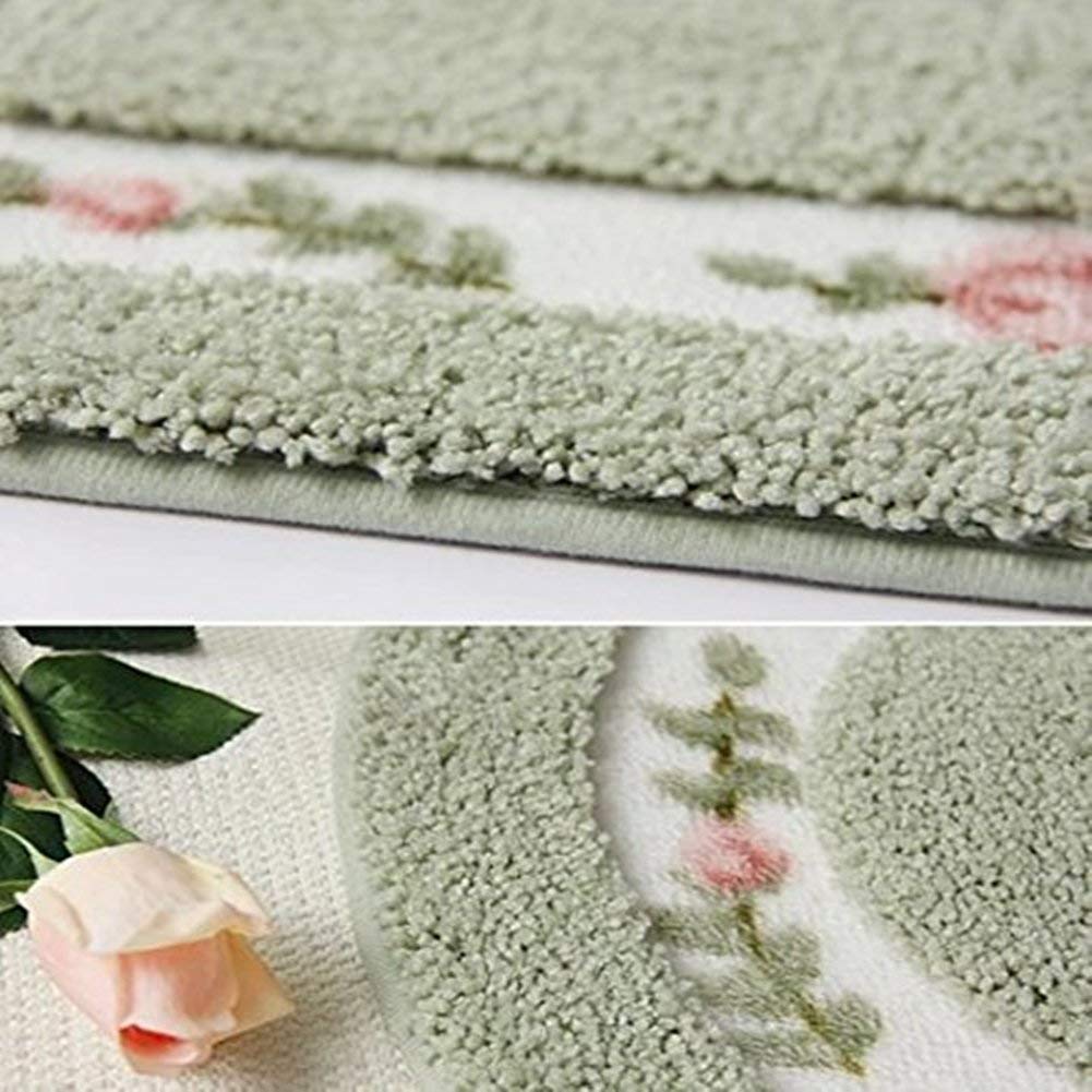 UKELER Bath Rug Soft Shag Floral Rose Bathroom Rugs Washable Non-Slip Bath Mat for Home and Hotel  29.5''x17.7''  Green