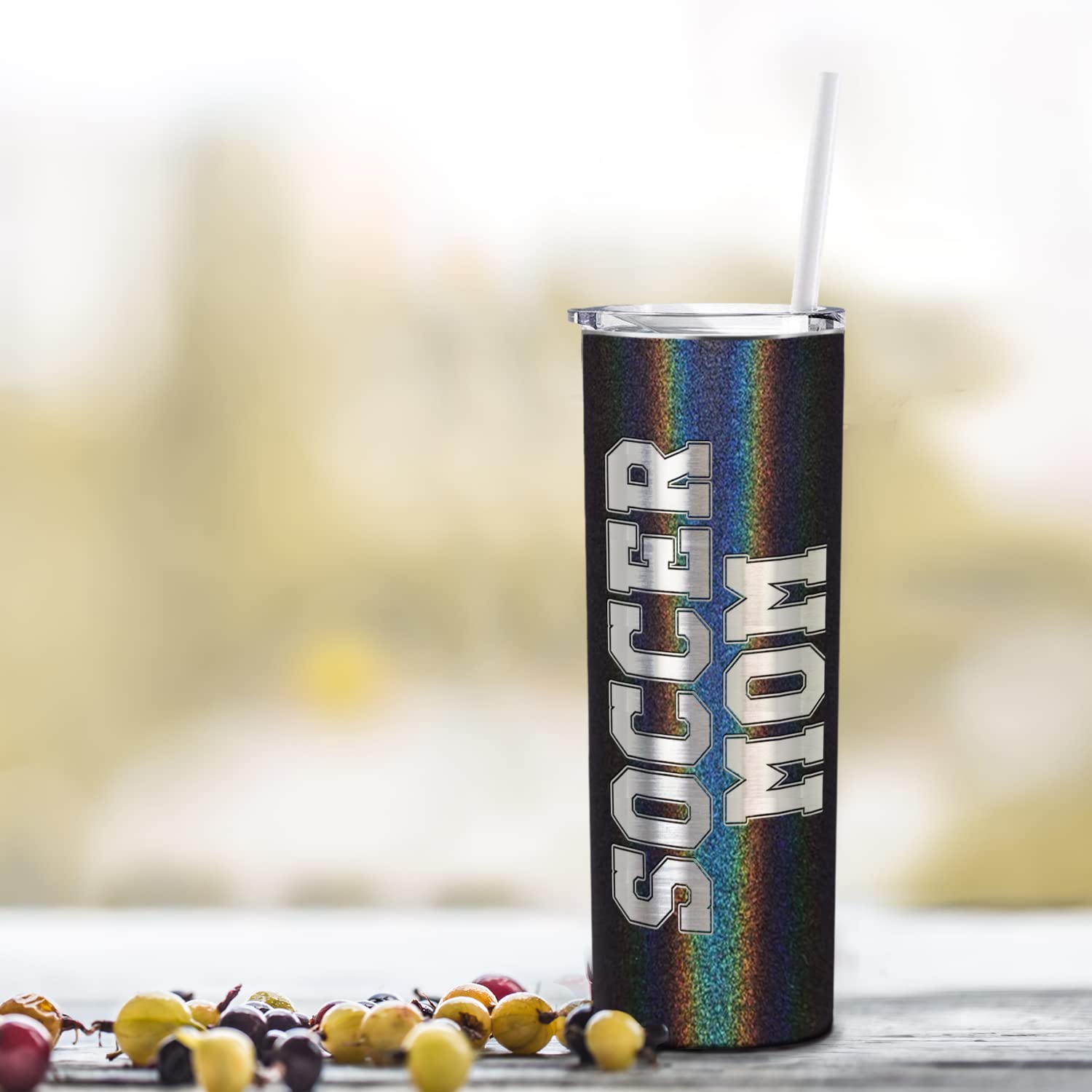 Cuptify Soccer Mom Laser Engraved Skinny Tumbler With Lid And Straw Black Glitter 20 Oz Insulated Stainless Steel Soccer Gift