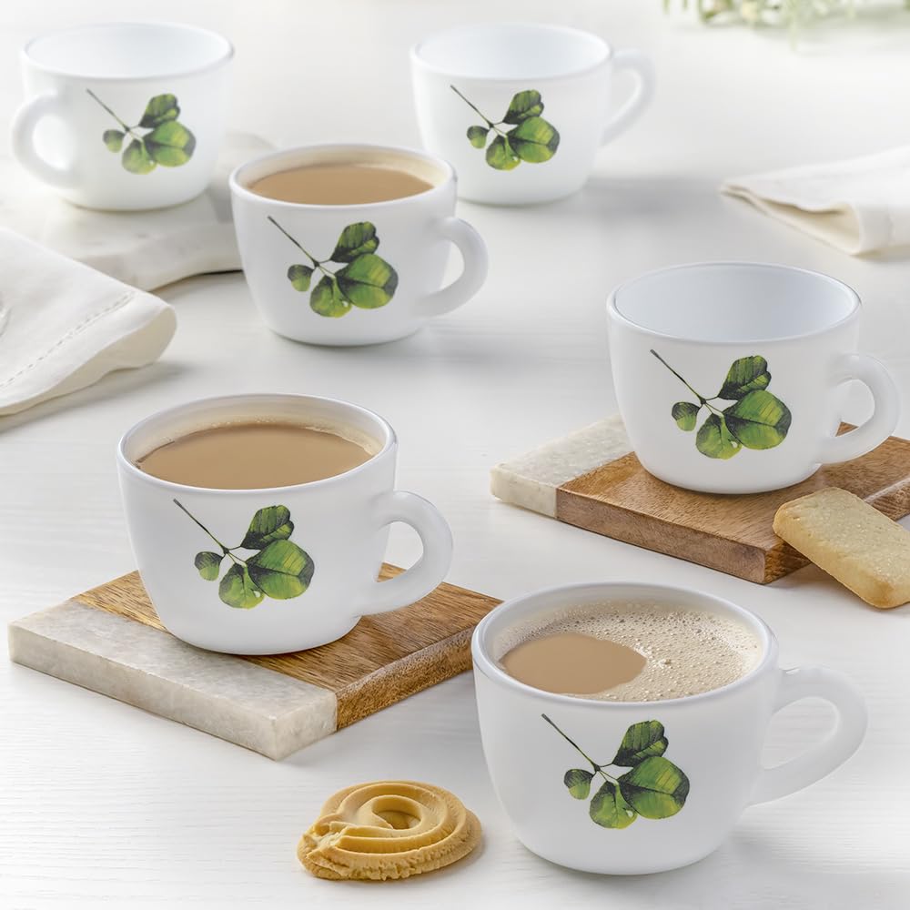 Larah by BOROSIL Oval Opalware Cup Set of 6 pcs | Tea/Coffee Cups 140 ml | Microwave & Dishwasher Safe | BoneAsh Free | Crocker
