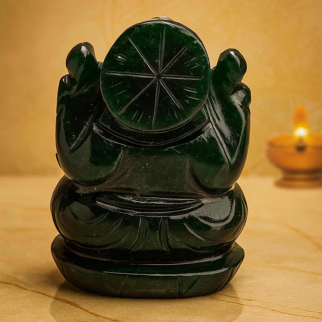 Benares Souvenirs Margaj Green Jade Lord Ganesha Marakatha Green Aventurine - (90-100 Grams Approx)