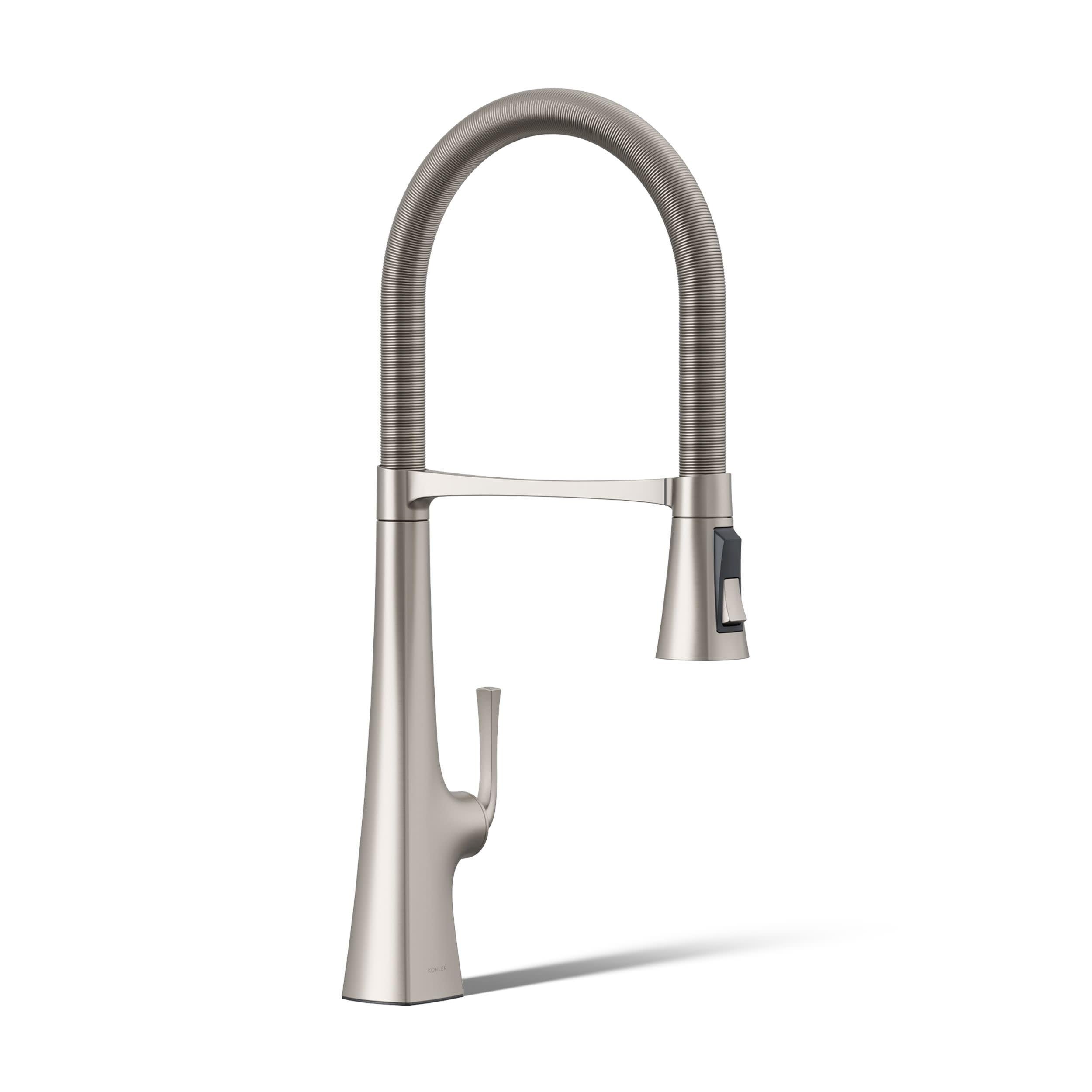 Kohler 22060-VS Graze Commercial, 3 Function Tall Semi-pro Kitchen Sink Faucet with Pull Down Sprayer, Vibrant Stainless