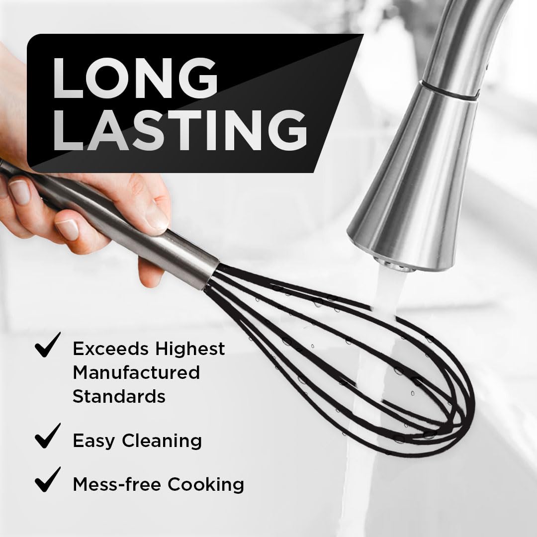 Silicone Whisk Set Of 3 - Silicone Whisks For Cooking Non-Scratch - Silicone Whisk Set - Hand Whisk - Wisk - Metal Whisk - Small