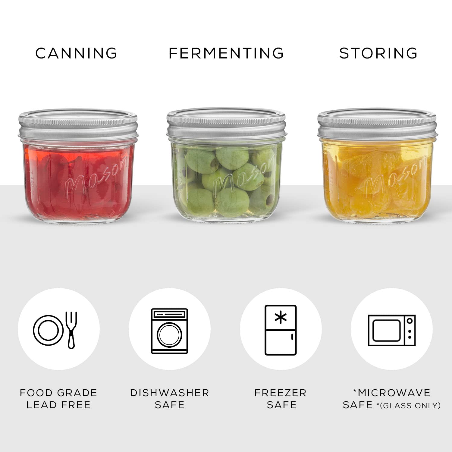 8 Oz Mason Jars With Lids, Labels And Measures 6-Pack Wide Mouth Glass Jar With Lid And Band Airtight Canning Jars, Overnight Oa