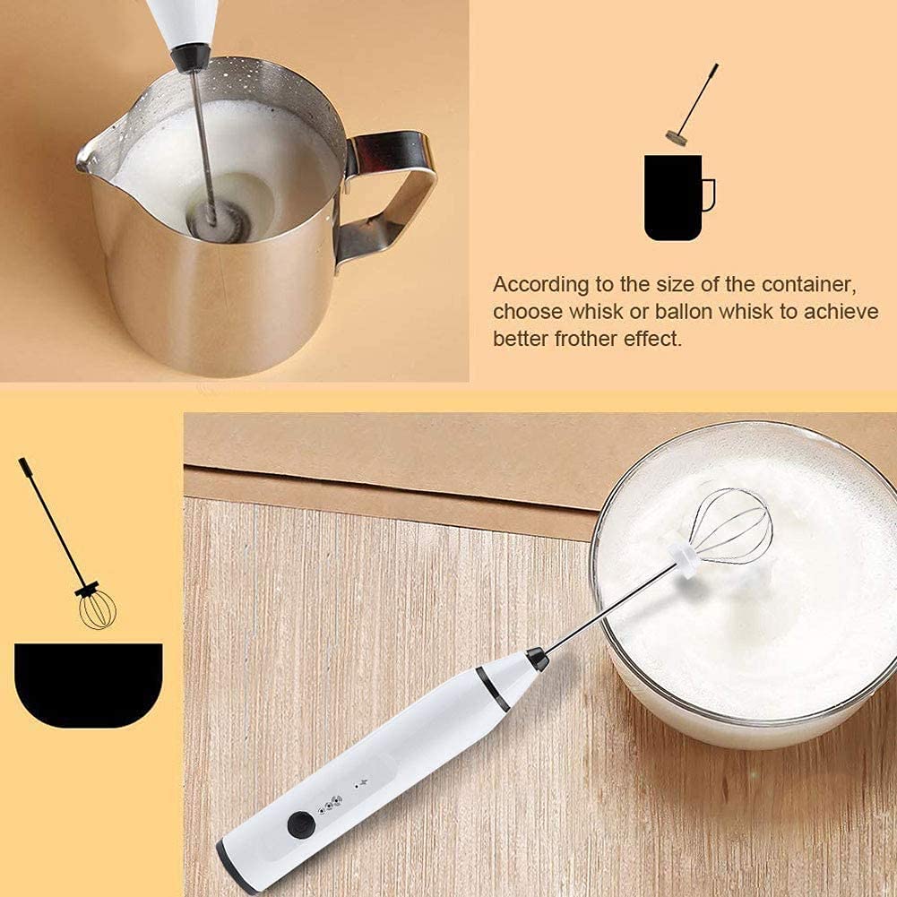 Rechargeable Milk Frother Handheld Electric Foam Maker with 2 Stainless whisks  3-Speed Adjustable Mini Blender Perfect for bulletproof coffee Egg Mix  Latte Coffee Cappuccino  Hot Chocolate Matcha