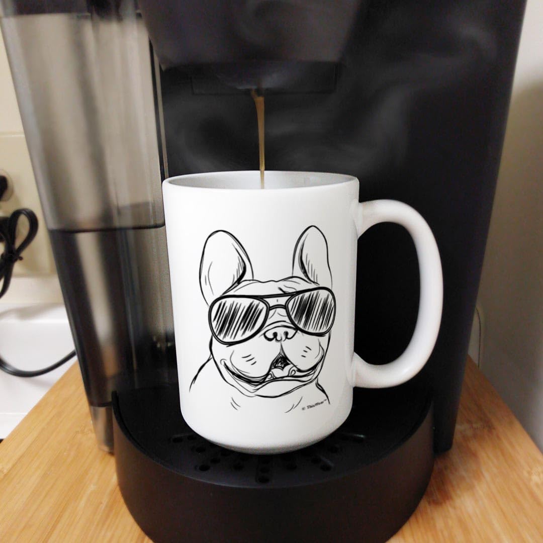Dog Cup French Bulldog Sunglasses Mug French Bulldog Mug Frenchie Gift 15-oz Coffee Mug Tea Cup White