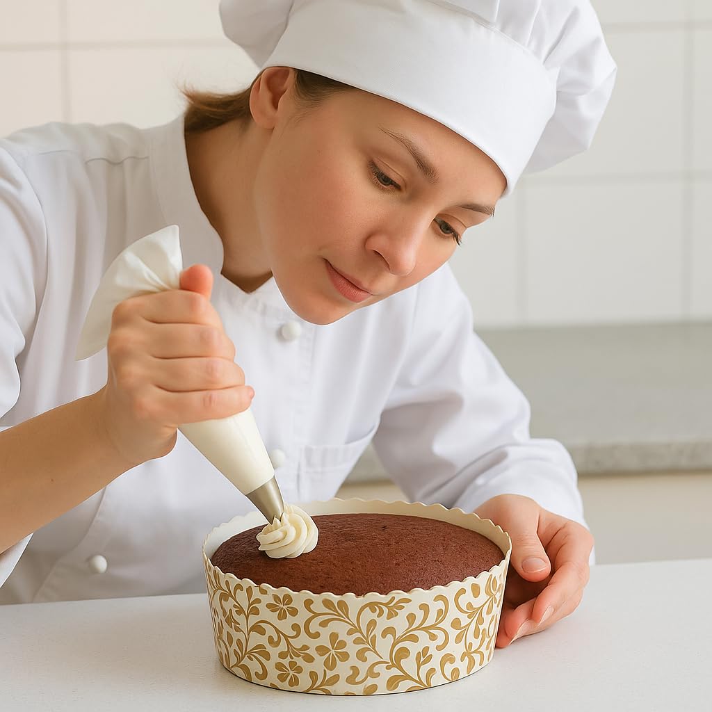 Esslly 6 Elegant Bake & Serve Paper Disposable Cake Mould Set, Gold Floret Design, Half Kg Capacity, Greaseproof & Heat-Resistan