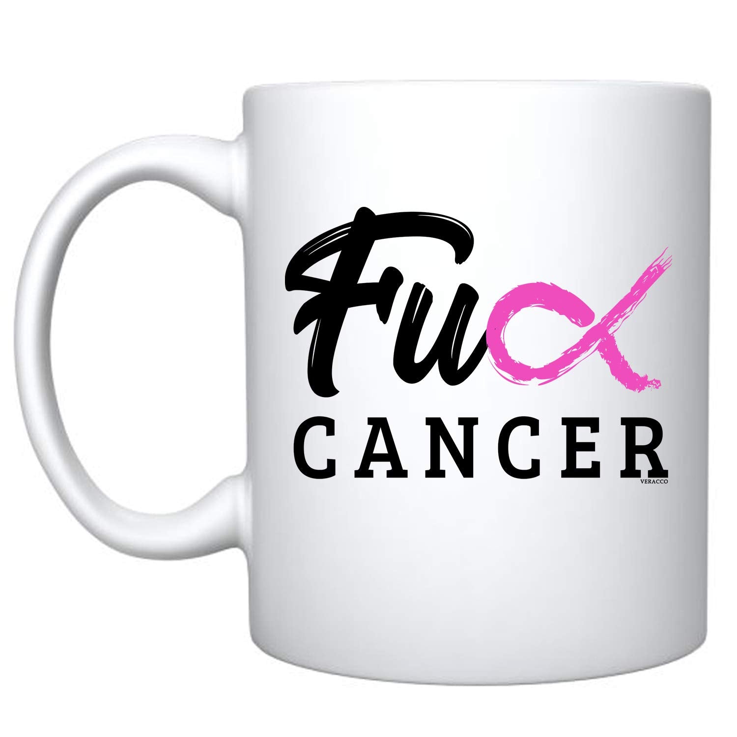 Veracco Fck Breast Cancer Awareness Pink Ribbon Motivational Faith Chemo Ceramic Coffee Mug