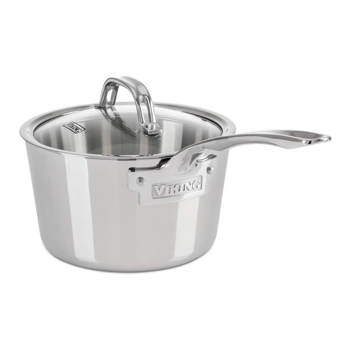 Viking Culinary Contemporary 3-Ply Stainless Steel Saucepan, 2.4 Quart, Includes Glass Lid, Dishwasher, Oven Safe, Works On All