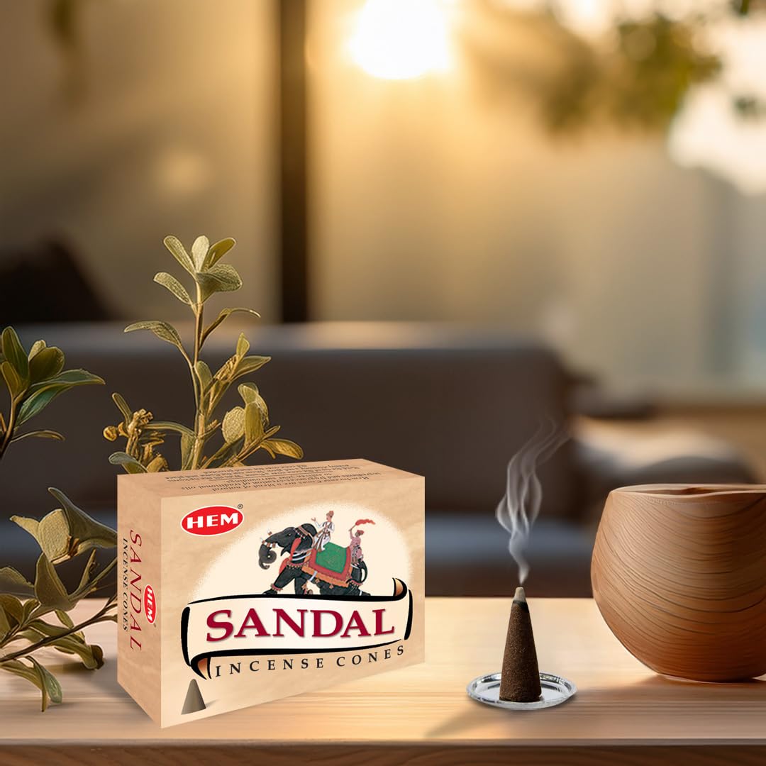 Hem Sandalwood Incense Cones - Case of 12 Boxes (10 Cones Each, 120 Total) | Soothing Woody Aroma for Meditation, Relaxation & P